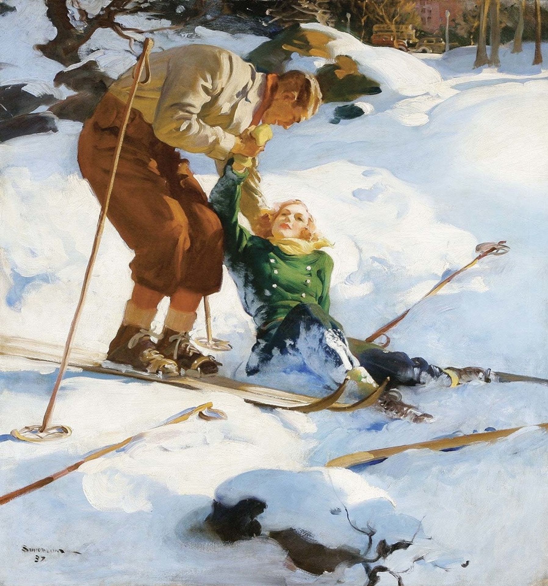 Skiers by Haddon Hubbard Sundblom