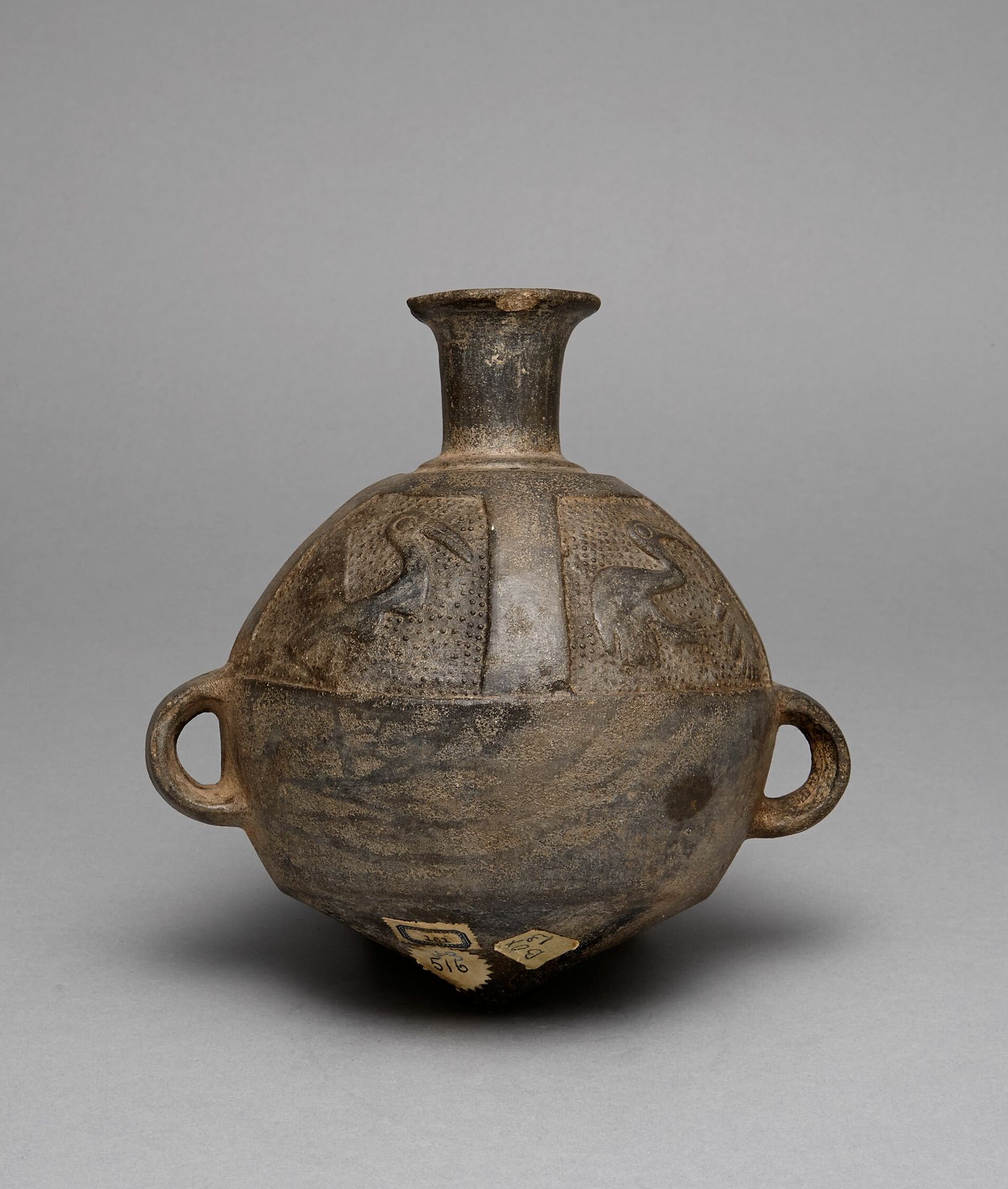 Vessel (Aryballos) with Relief Depicting Birds and Fish by Chimú-Inca