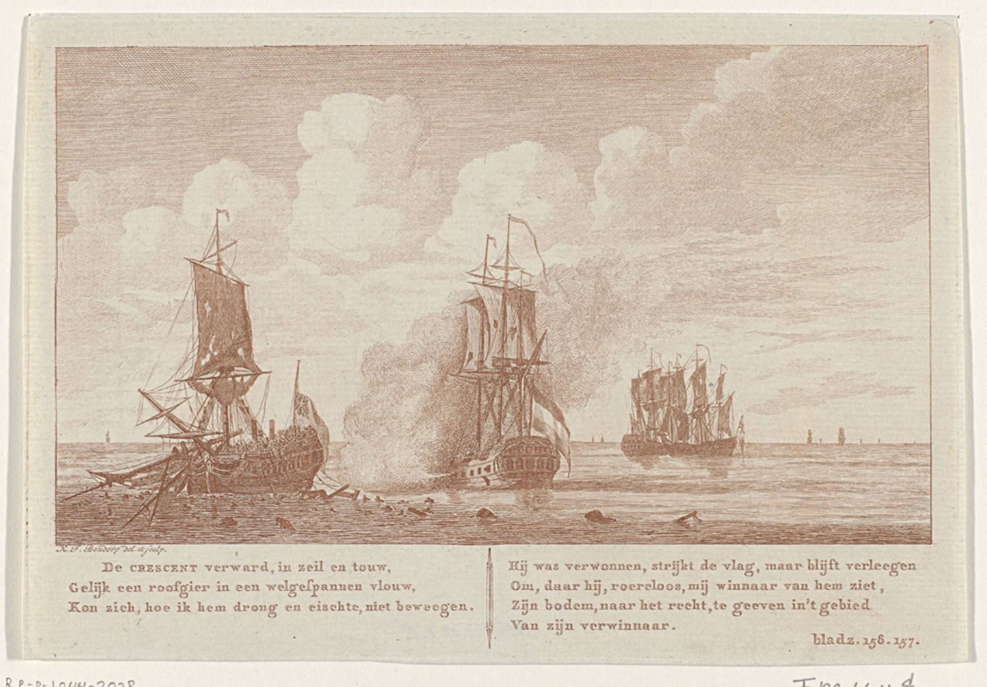 Zeeslag bij Cadiz, 1781 by Carel Frederik (I) Bendorp