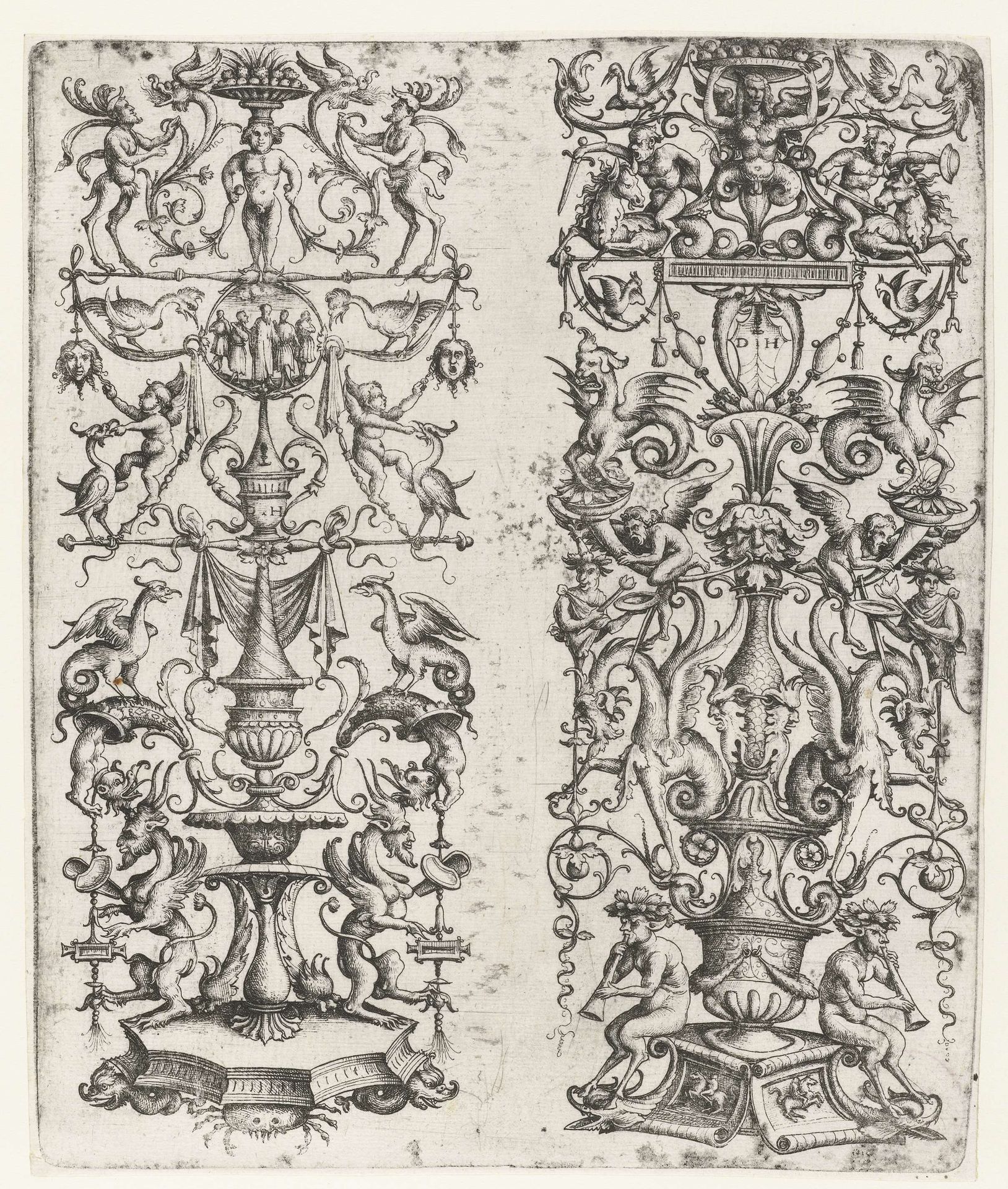 Kandelabers met grotesken by Daniel Hopfer