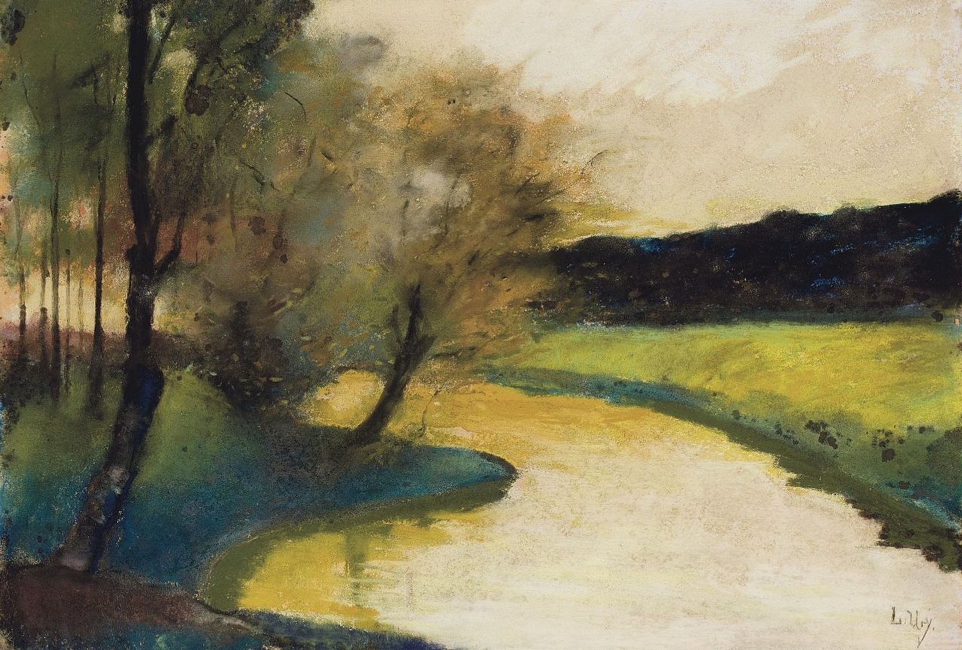 Herbstliche Bachlandschaft im Abendlicht by Lesser Ury