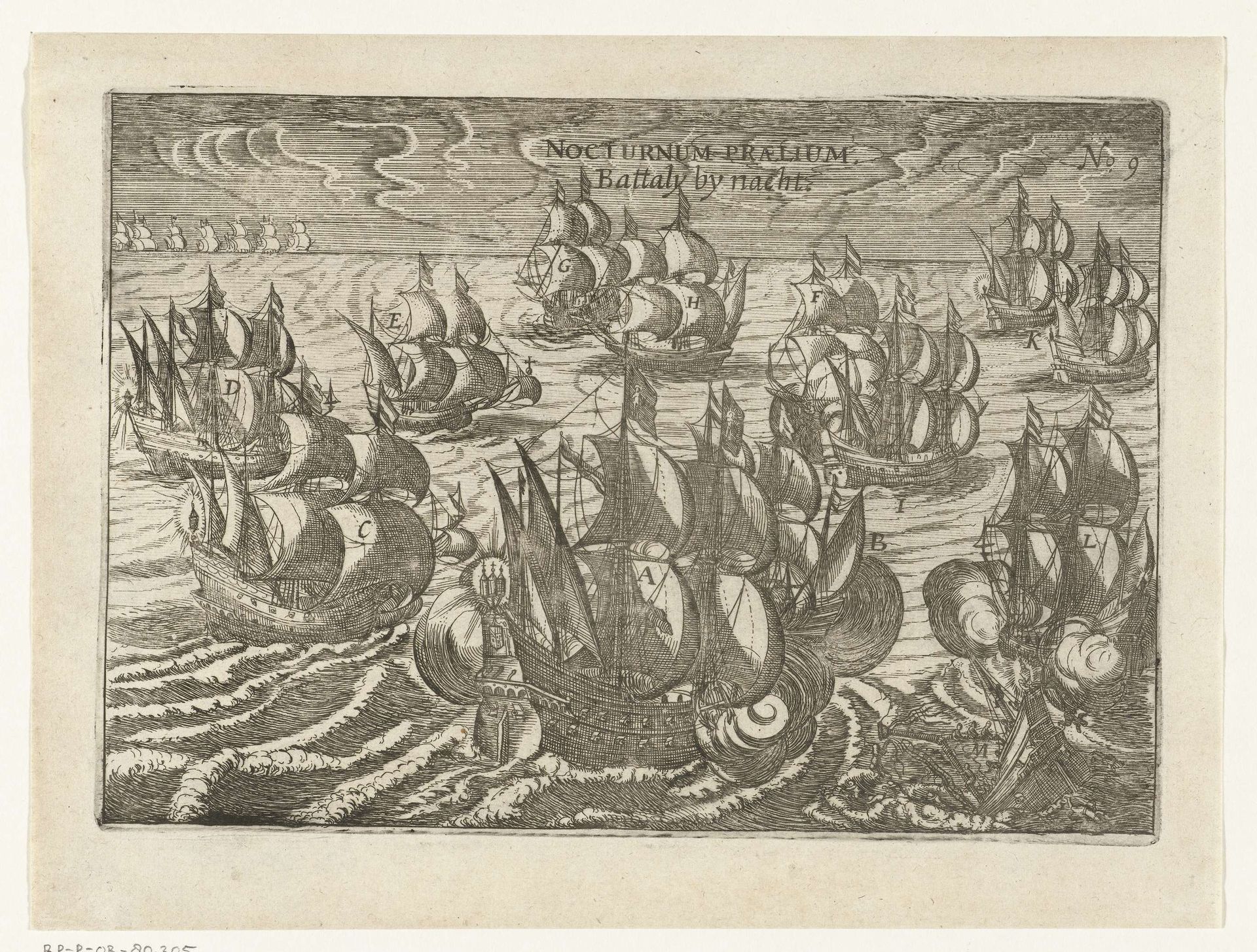 Gevecht met Spaanse schepen, bij nacht, 1615 by Anonymous