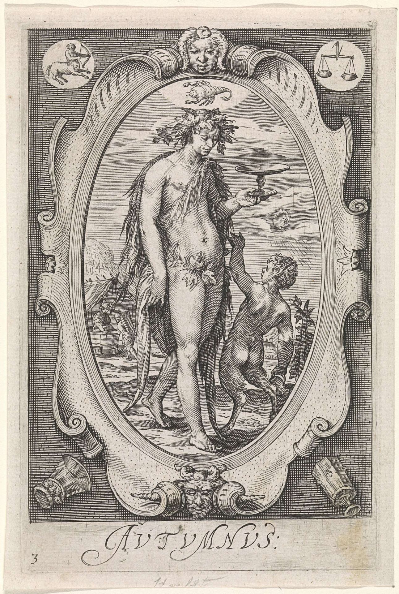Personificatie van de herfst (autumnus) by Jacob Matham