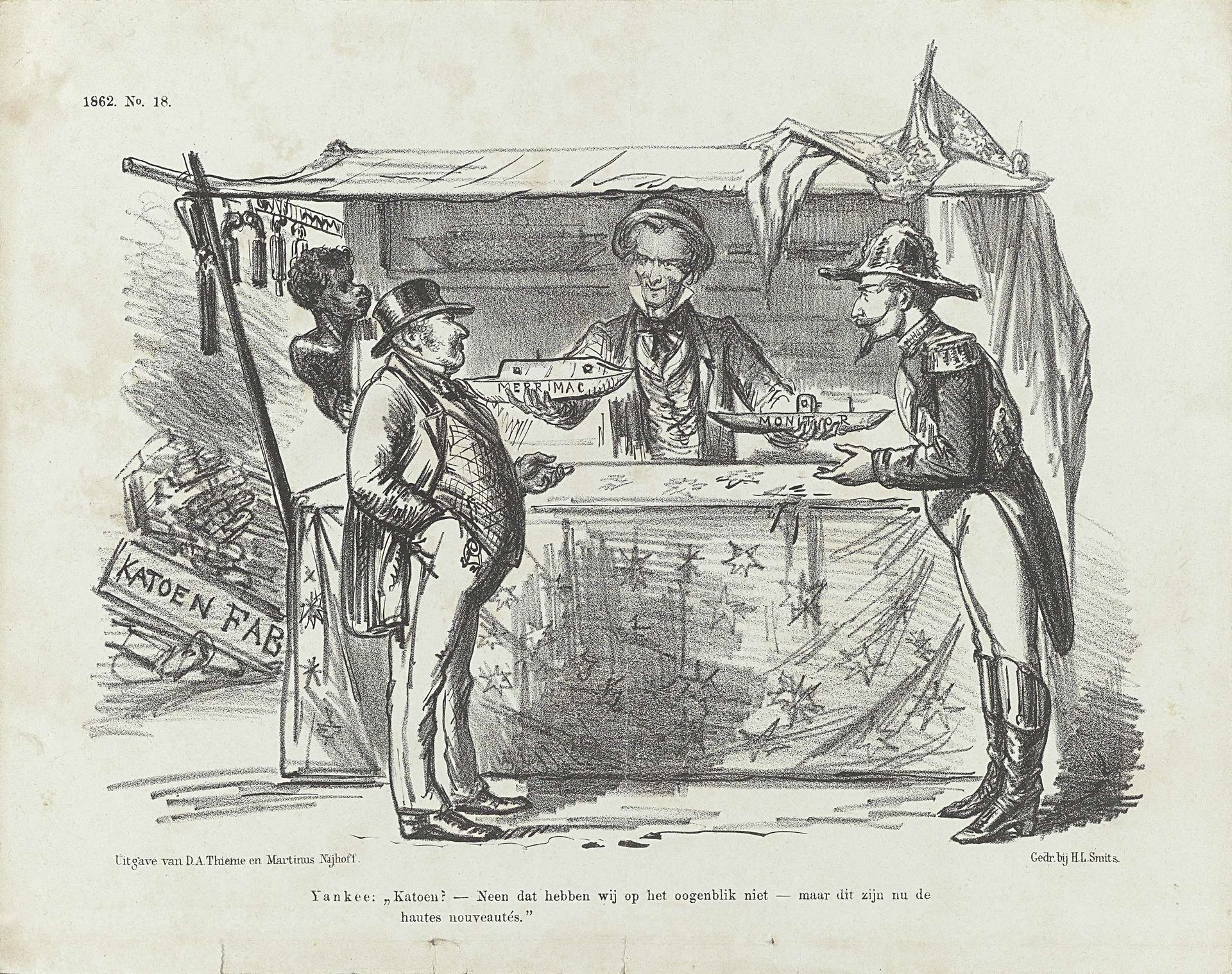 Spotprent op de nieuwe Amerikaanse oorlogsschepen, 1862 by Johan Michaël Schmidt Crans