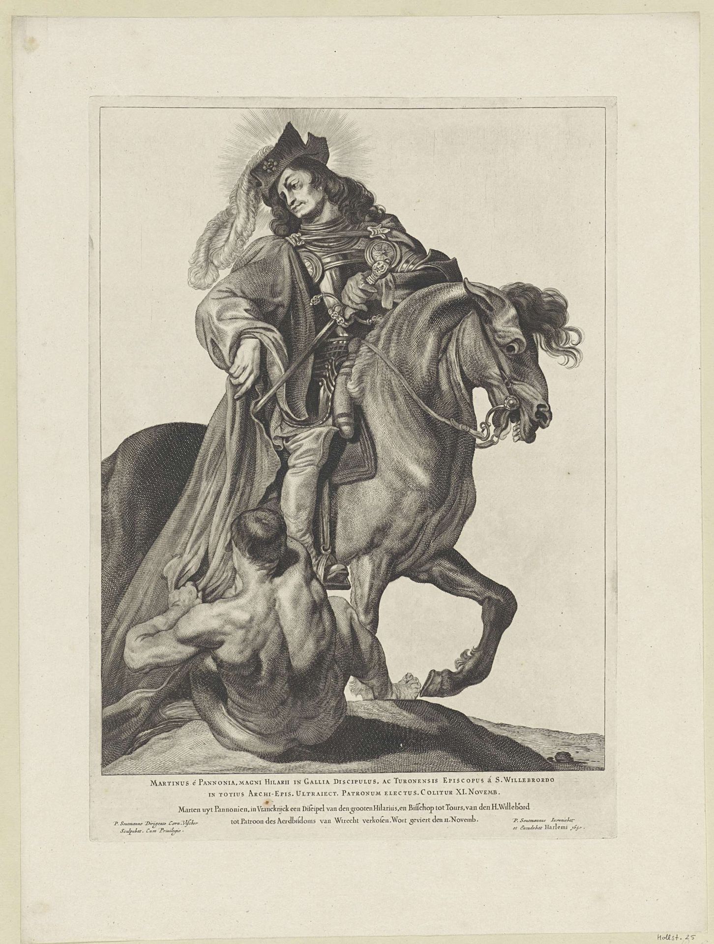 H. Martinus deelt zijn mantel met een bedelaar by Cornelis Visscher