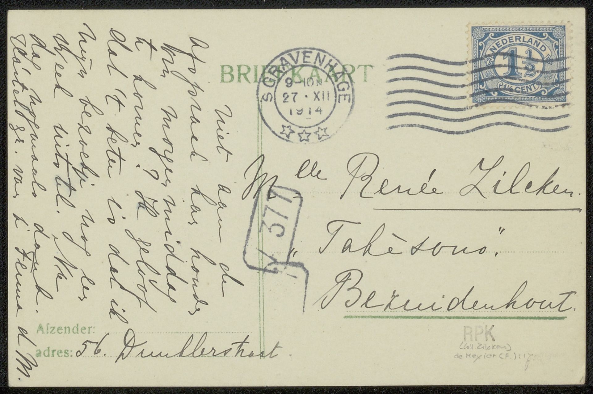 Briefkaart aan Renée Hélène Laure Zilcken by Fenna de Meyier