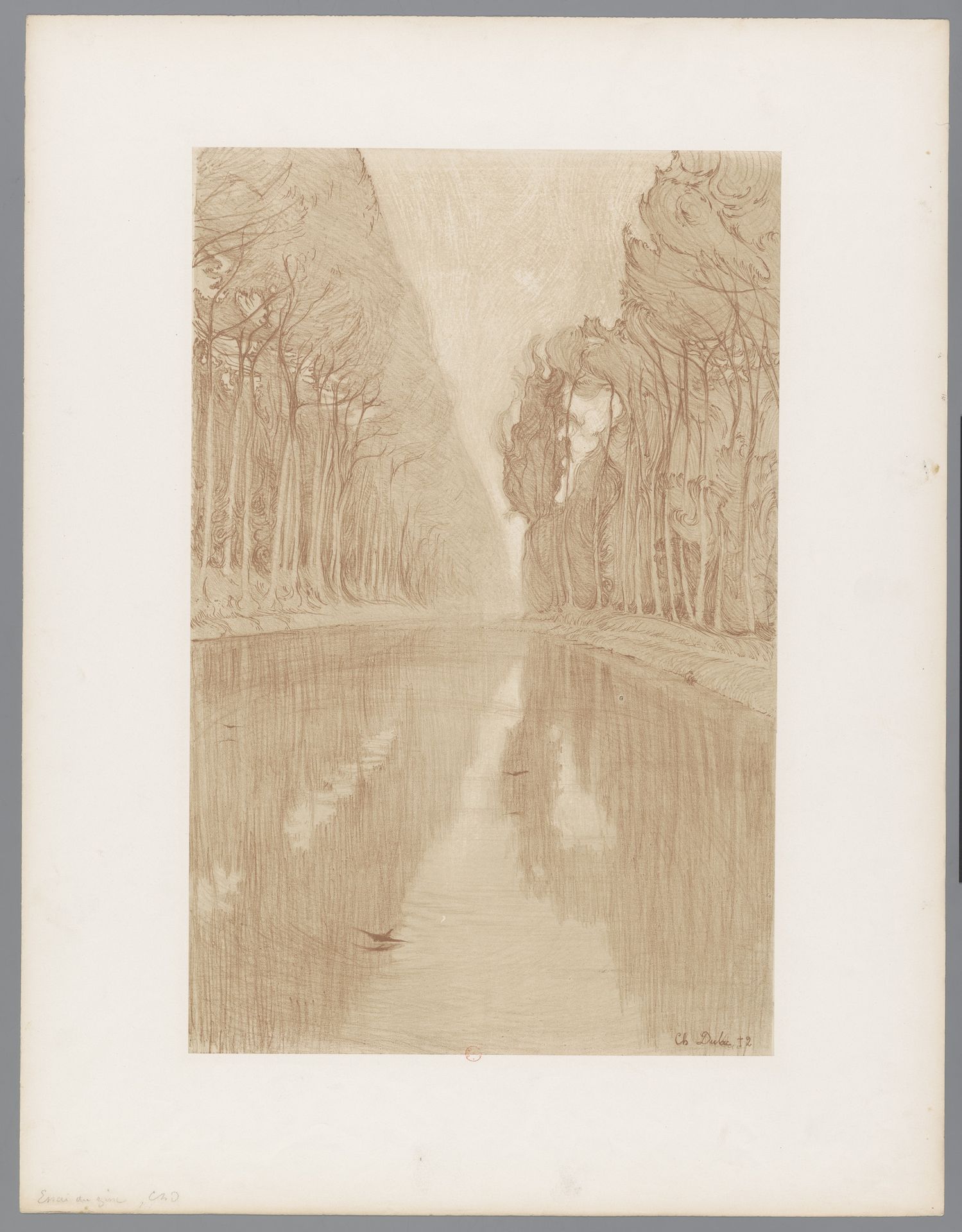 Waterplas met bomen en vogels by Charles-Marie Dulac