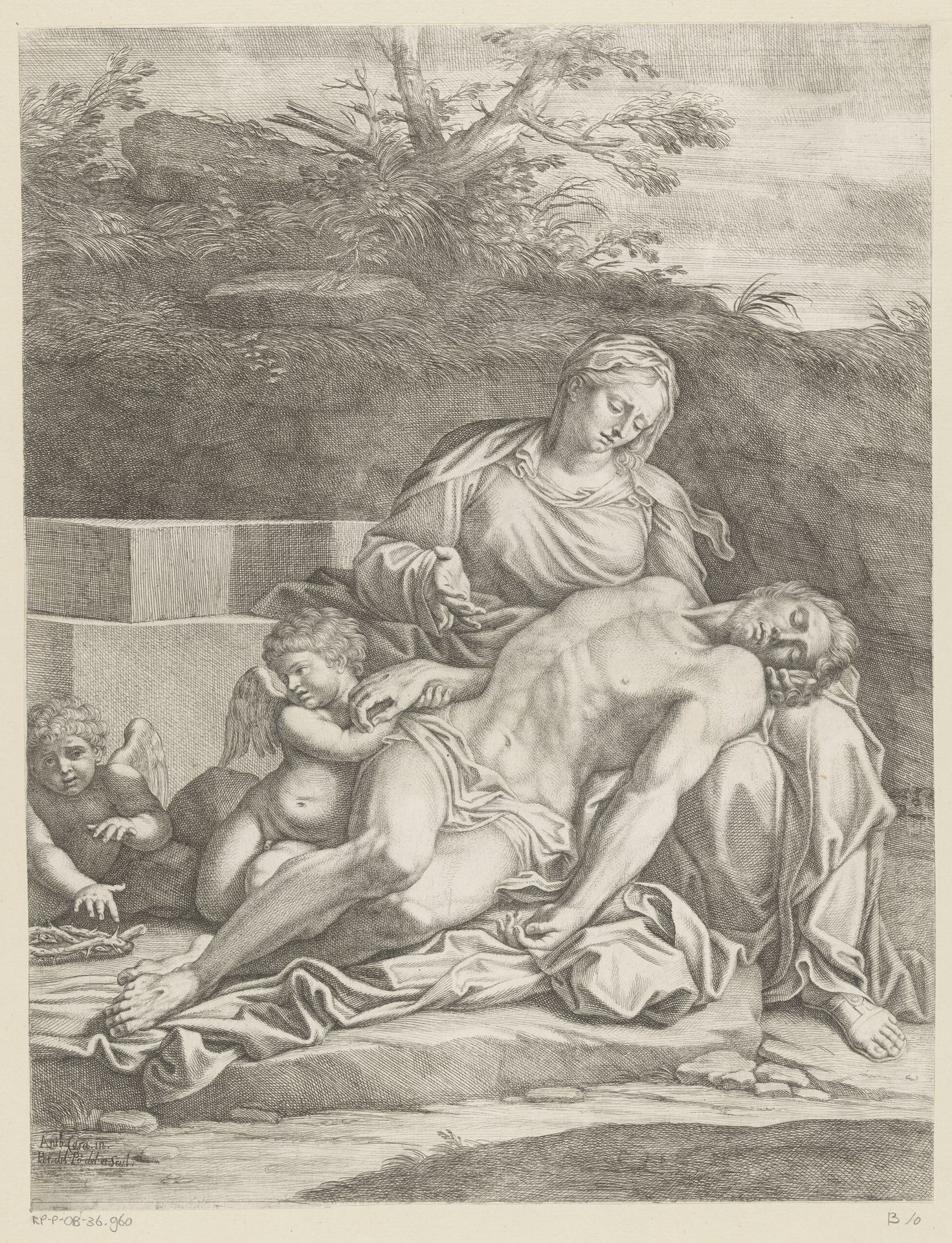 Bewening van Maria en twee engelen by Pietro del Po