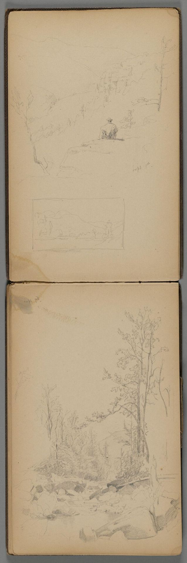 Landscape with Rocky Stream; verso: Landscape with Log Cabin and Small Landscape by Sanford Robinson Gifford