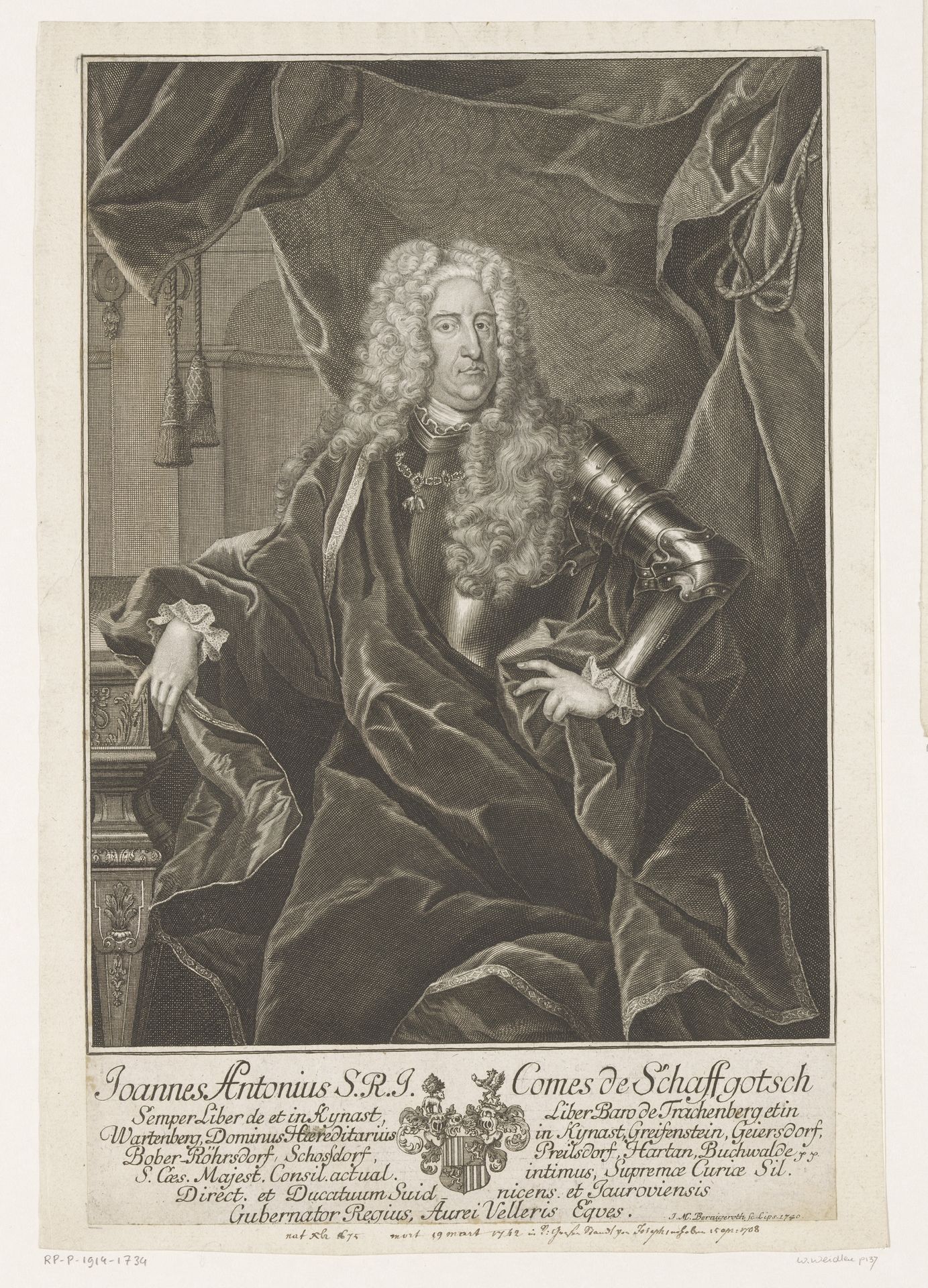 Portret van Johann Anton, Graf von Schaffgotsch by Johann Martin Bernigeroth
