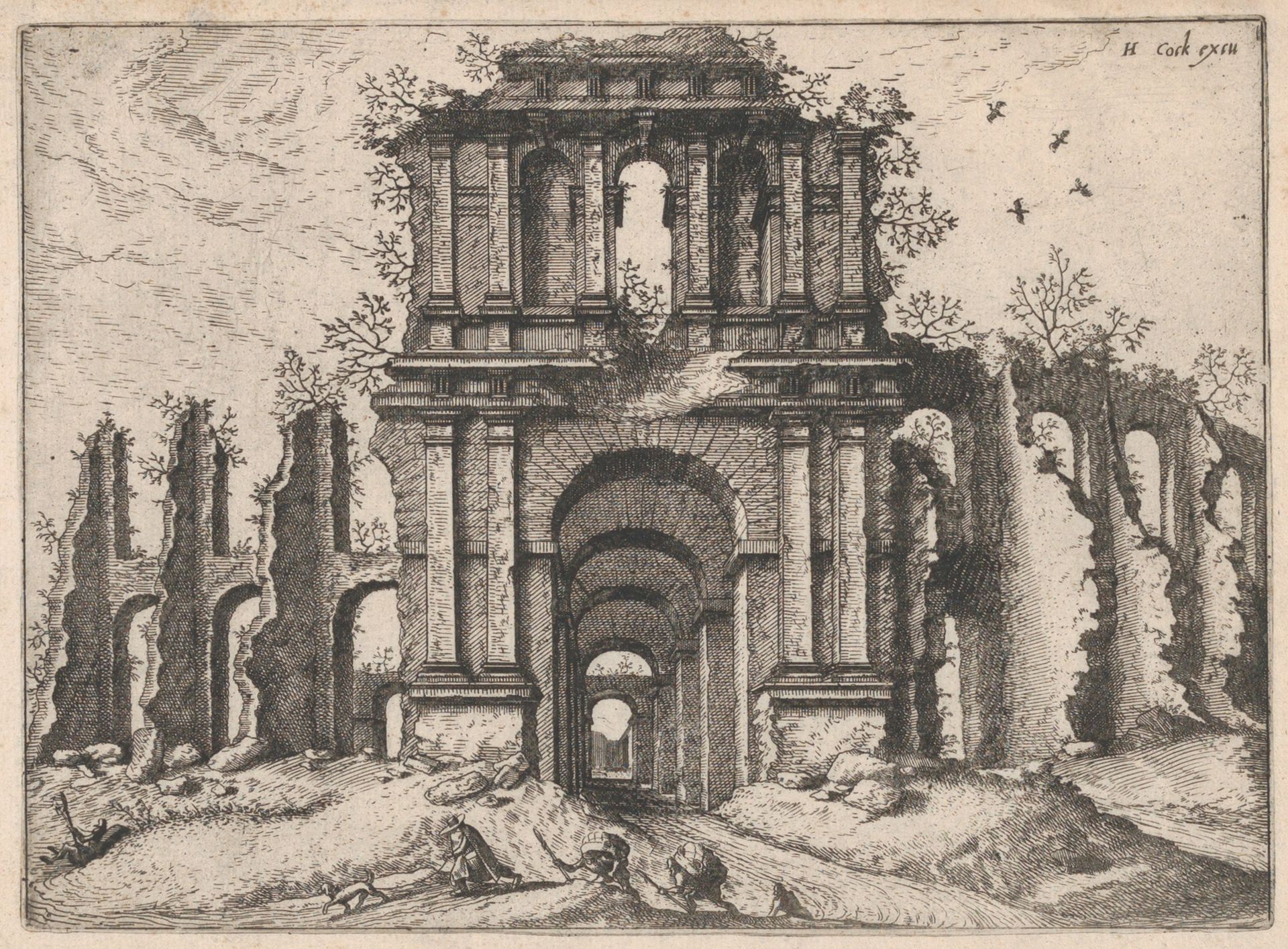 Two Story Entrance Flanked by Coupled Pilasters, from the series Roman Ruins and Buildings by Johannes van Doetecum I