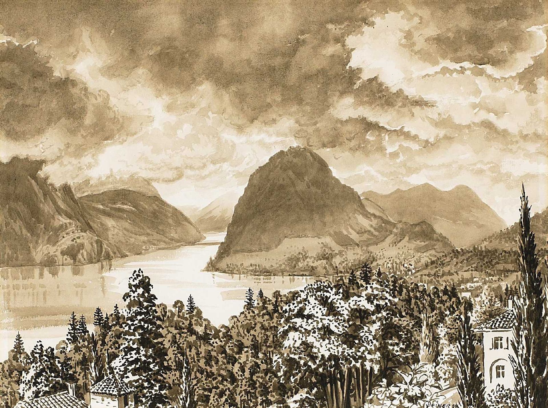 Landscape at a Northern Italian Lake by Werner Peiner
