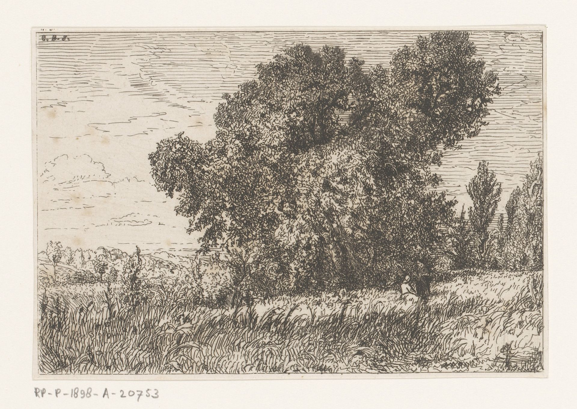 Landschap met twee figuren bij een boom by Charles Jacque