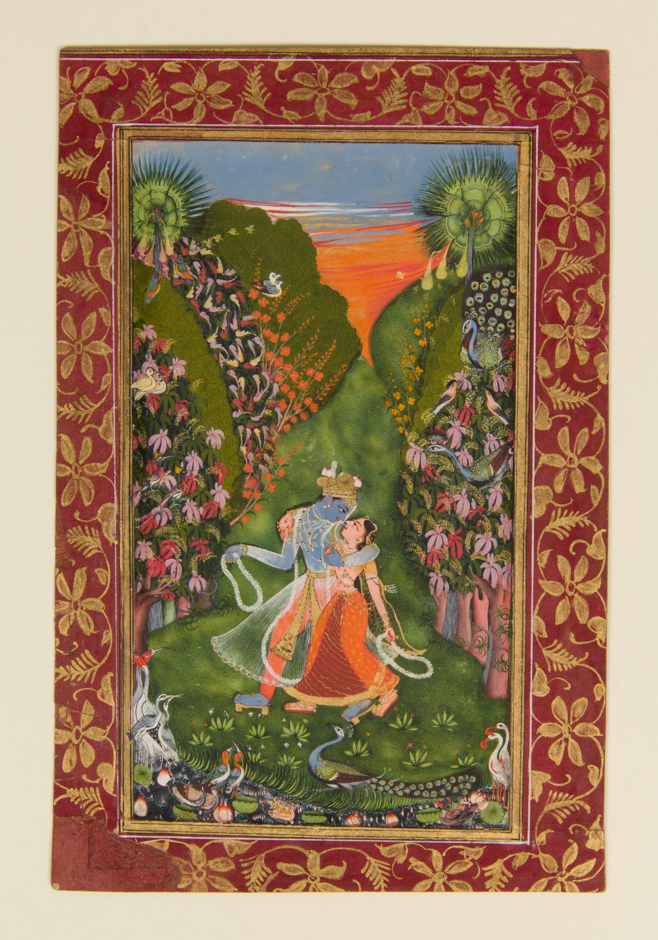 Radha and Krishna Walk in a Flowering Grove
 (recto); Krishna Fluting (verso) by The Kota Master