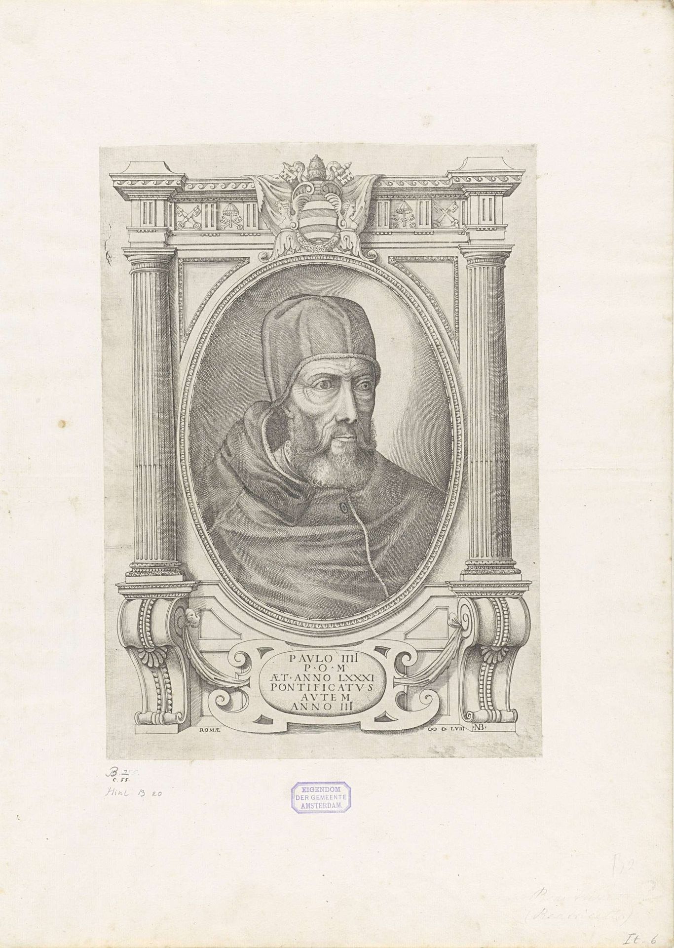 Portret van paus Paulus IV by Nicolas Beatrizet
