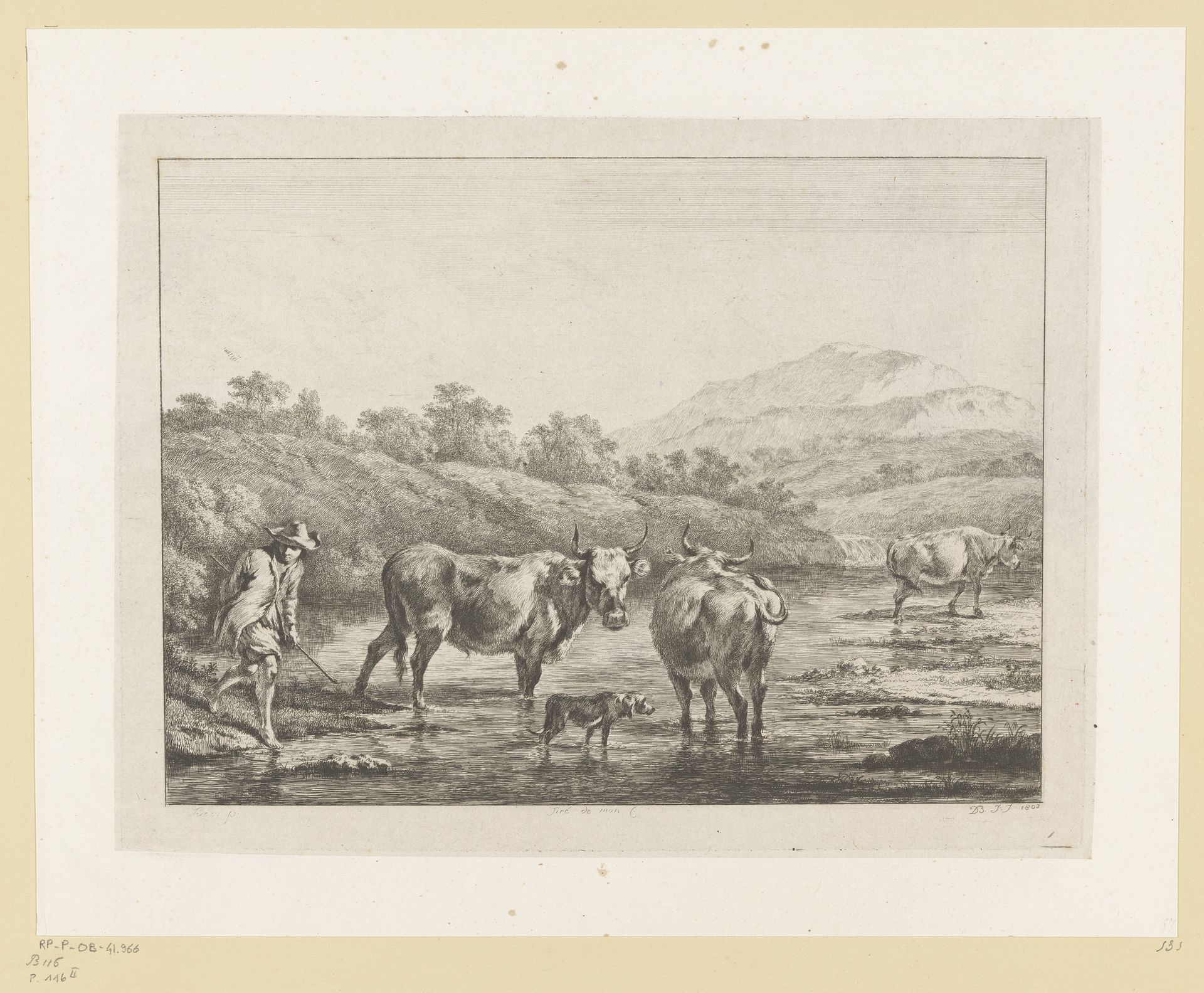 Herder met koeien in een doorwaadbare plaats by Jean Jacques de Boissieu