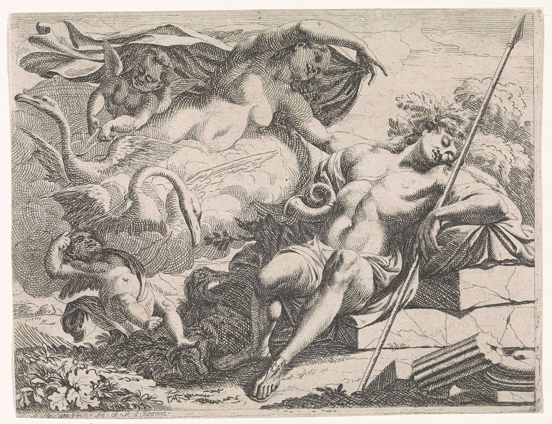 Venus bekijkt de slapende Adonis by Augustinus (I) Terwesten