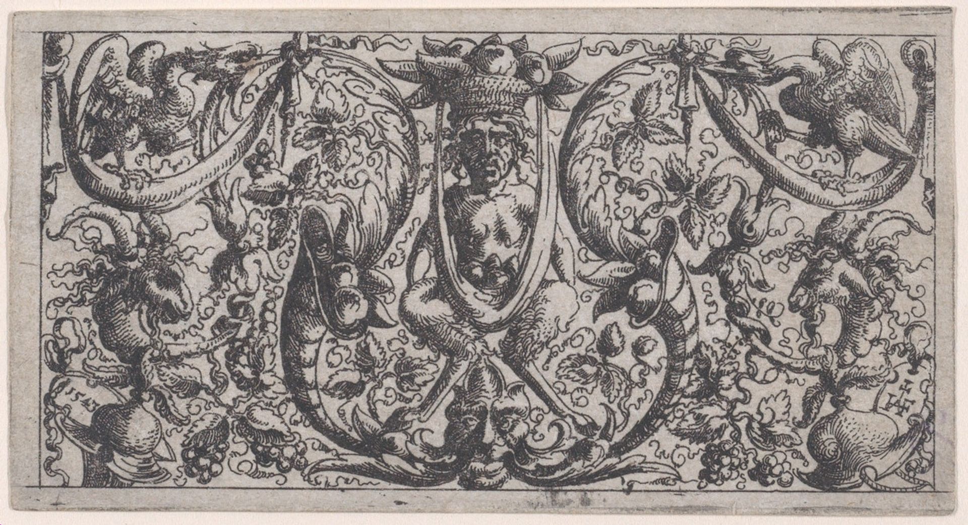 Ornamental Fillet with a Satyr at Centre by Augustin Hirschvogel