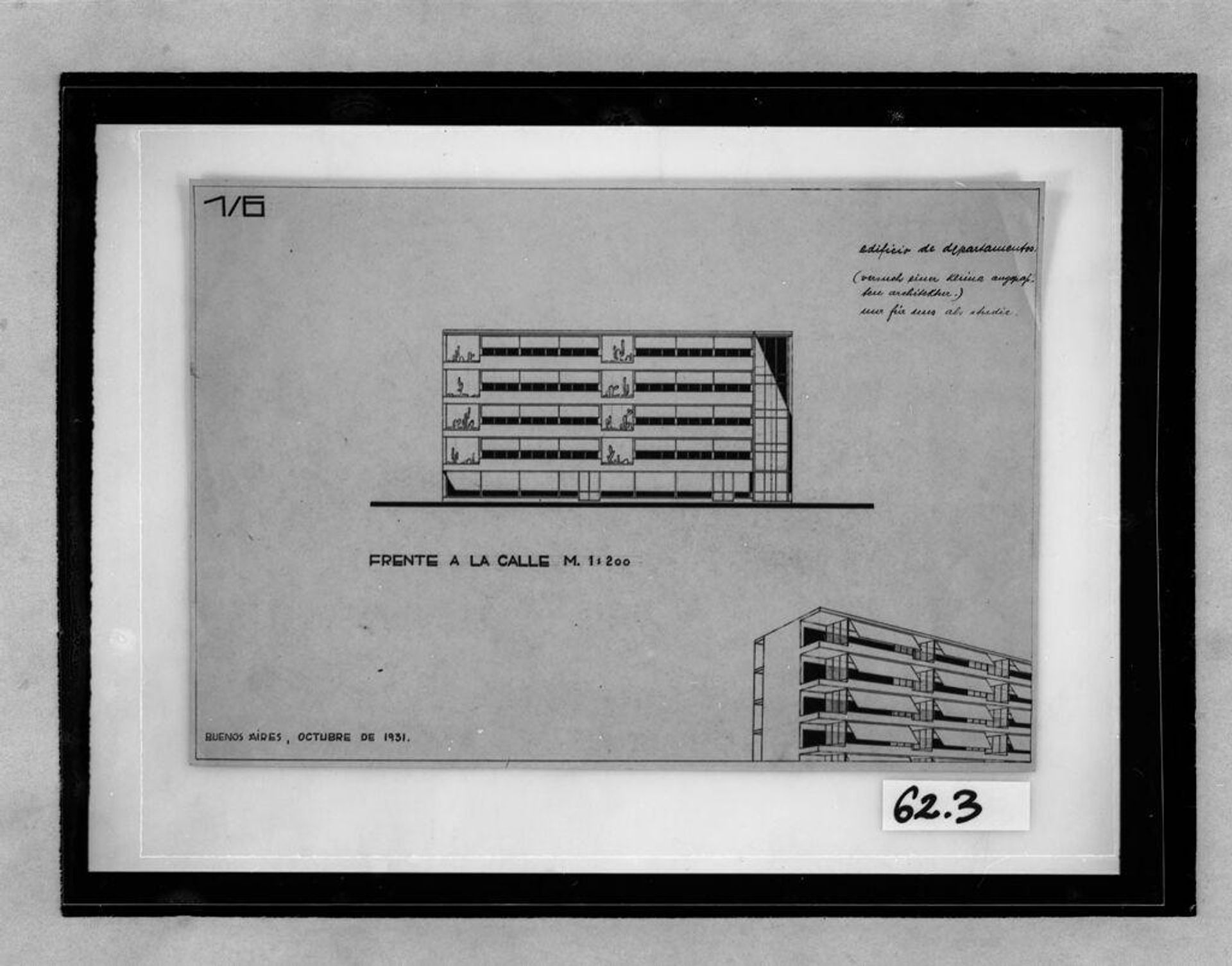 Various Projects: Buenos Aires, 1931-1932: Elevation and perspective, 1:200 by Architect: Walter Gropius