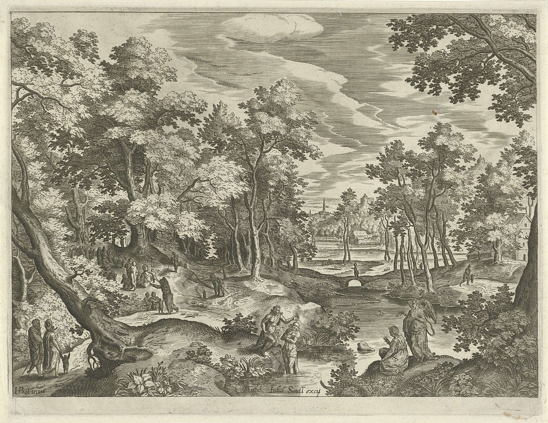 Landschap met de doop van Christus by Johann Sadeler I