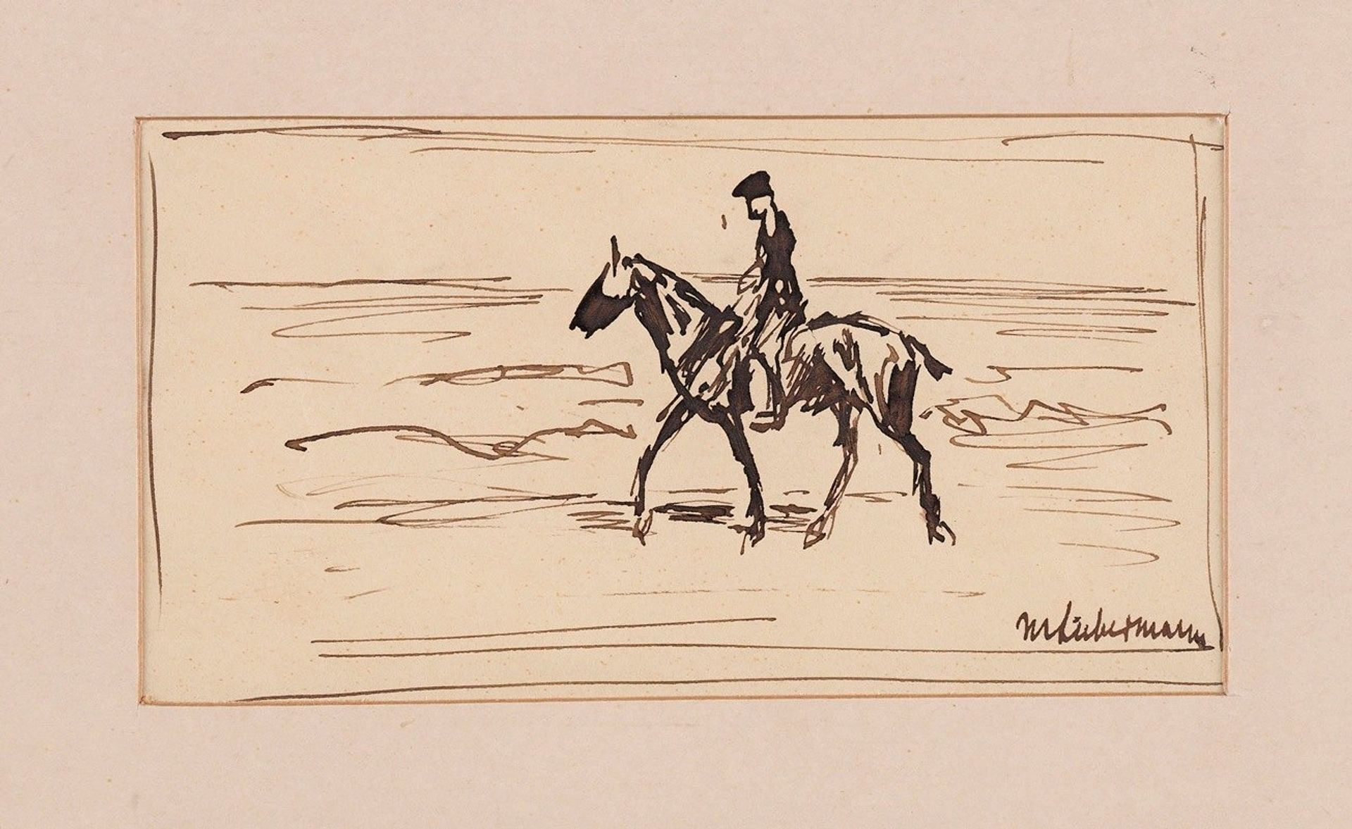 Federzeichnung; Reiter am Strand by Max Liebermann