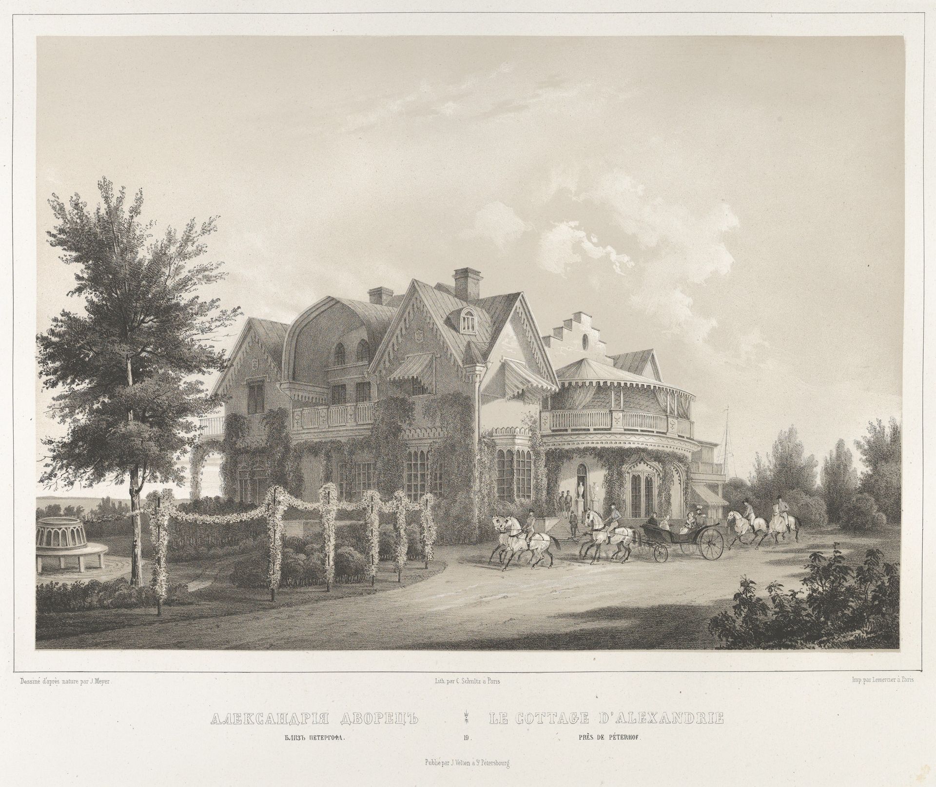 Le Cottage D'Alexandrie près de Péterof, from the series Vues pittoresques des palais & jardins impériaux aux environs de St. Petersbourg by J. Meyer