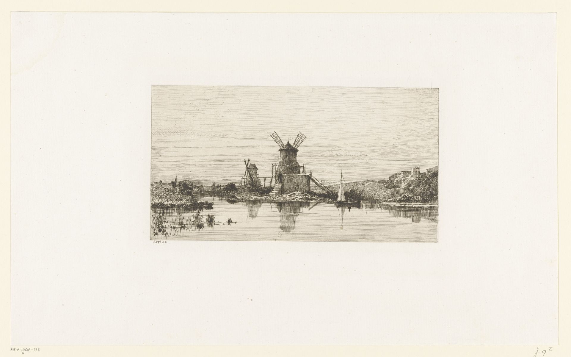 Rivierlandschap met een molen by Adolphe Appian