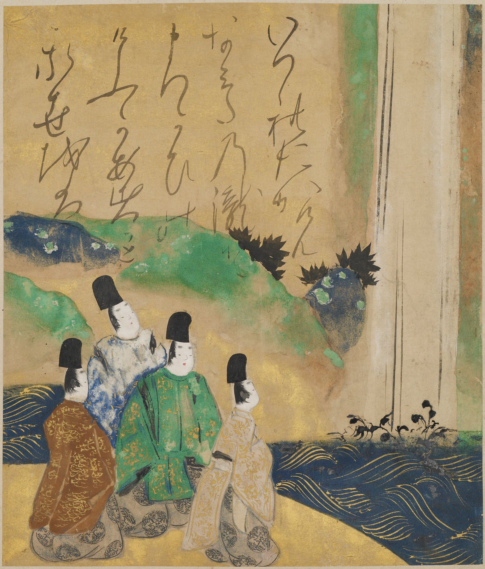 Noblemen Viewing the Nunobiki Waterfall by Attributed to Tawaraya Sōtatsu