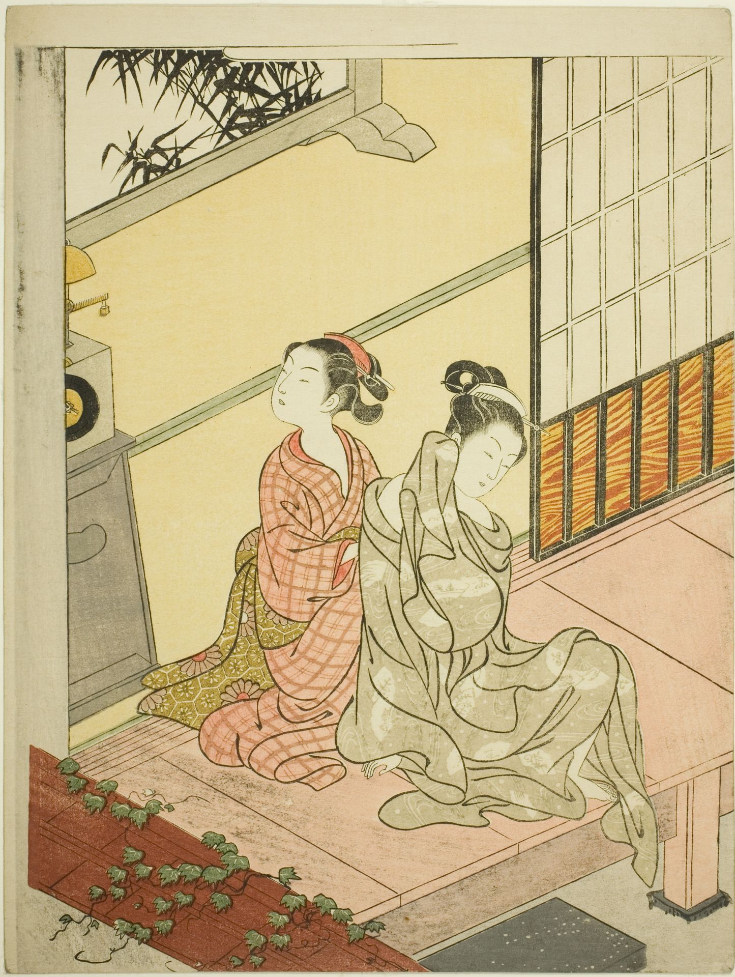 The Evening Bell of the Clock (Tokei no bansho), from the series "Eight Views of the Parlor (Zashiki hakkei)" by Suzuki Harunobu 鈴木春信