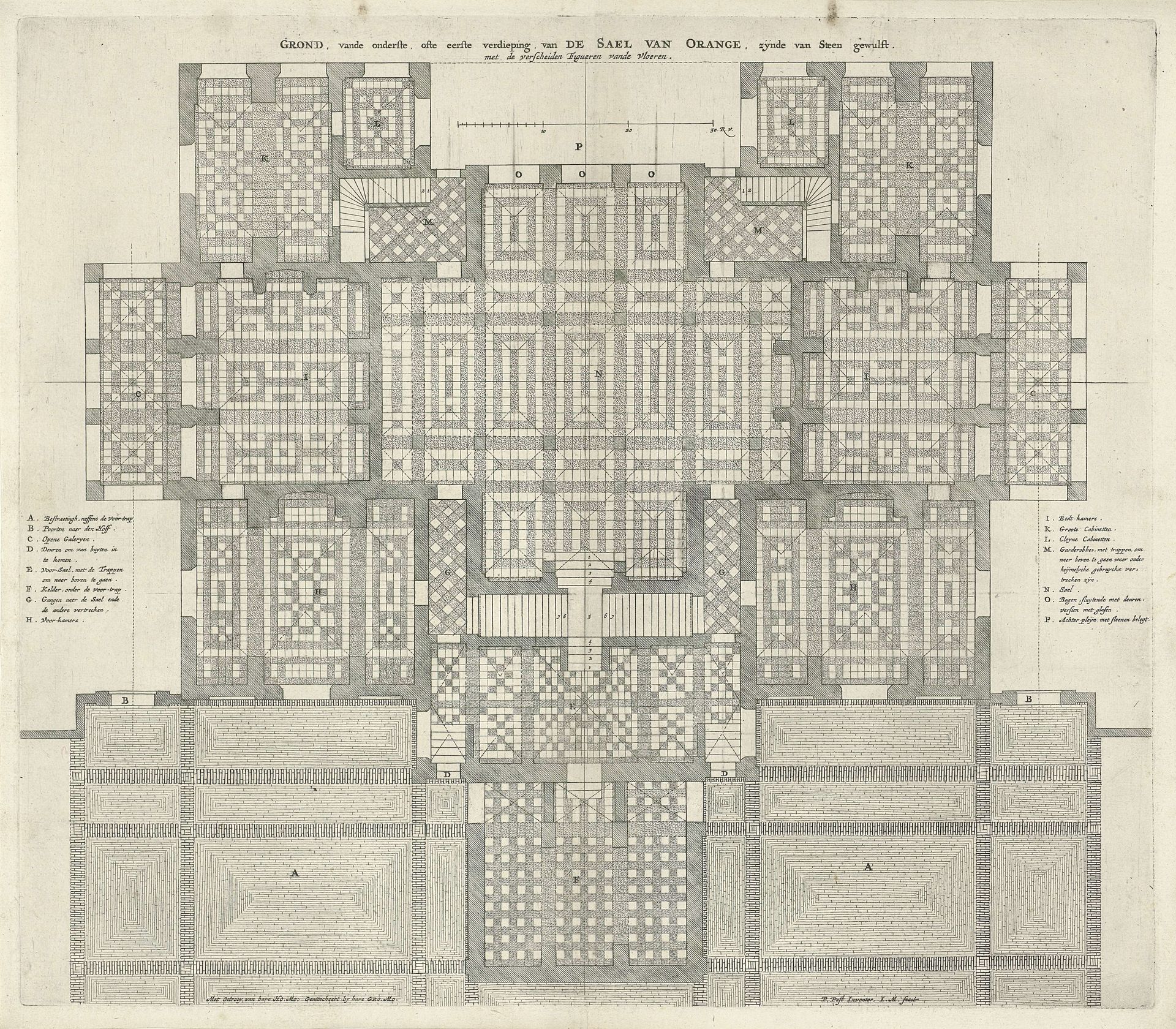 Groundplan of the First Floor of the Palace Huis ten Bosch showing the Floor Decorations by Jan Matthysz.