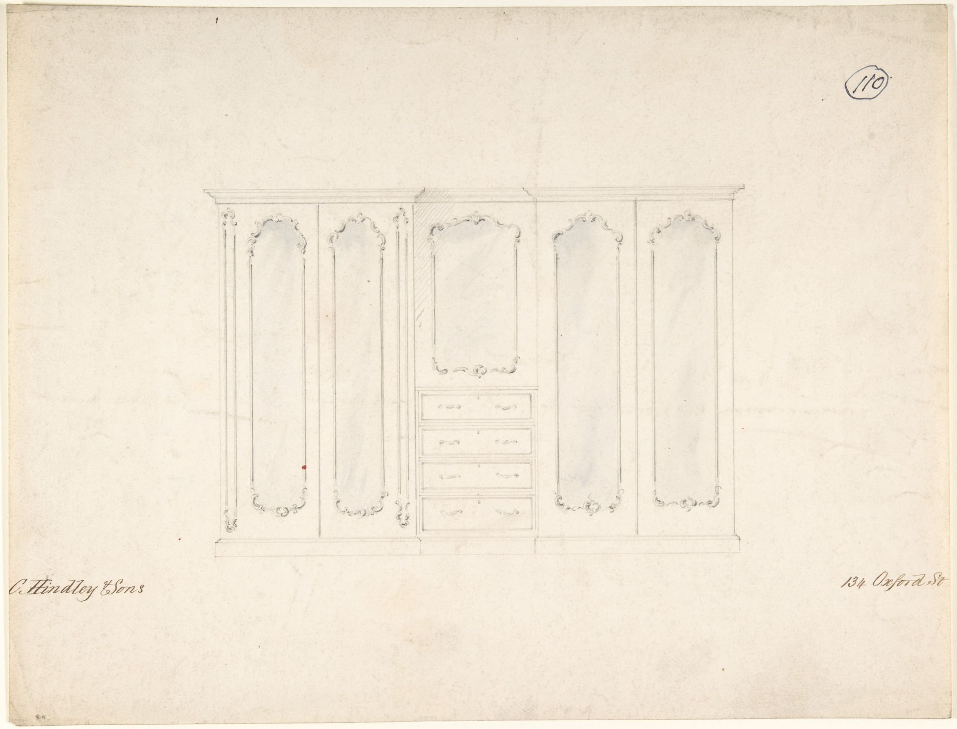 Design for Armoire with Mirrors by Charles Hindley and Sons
