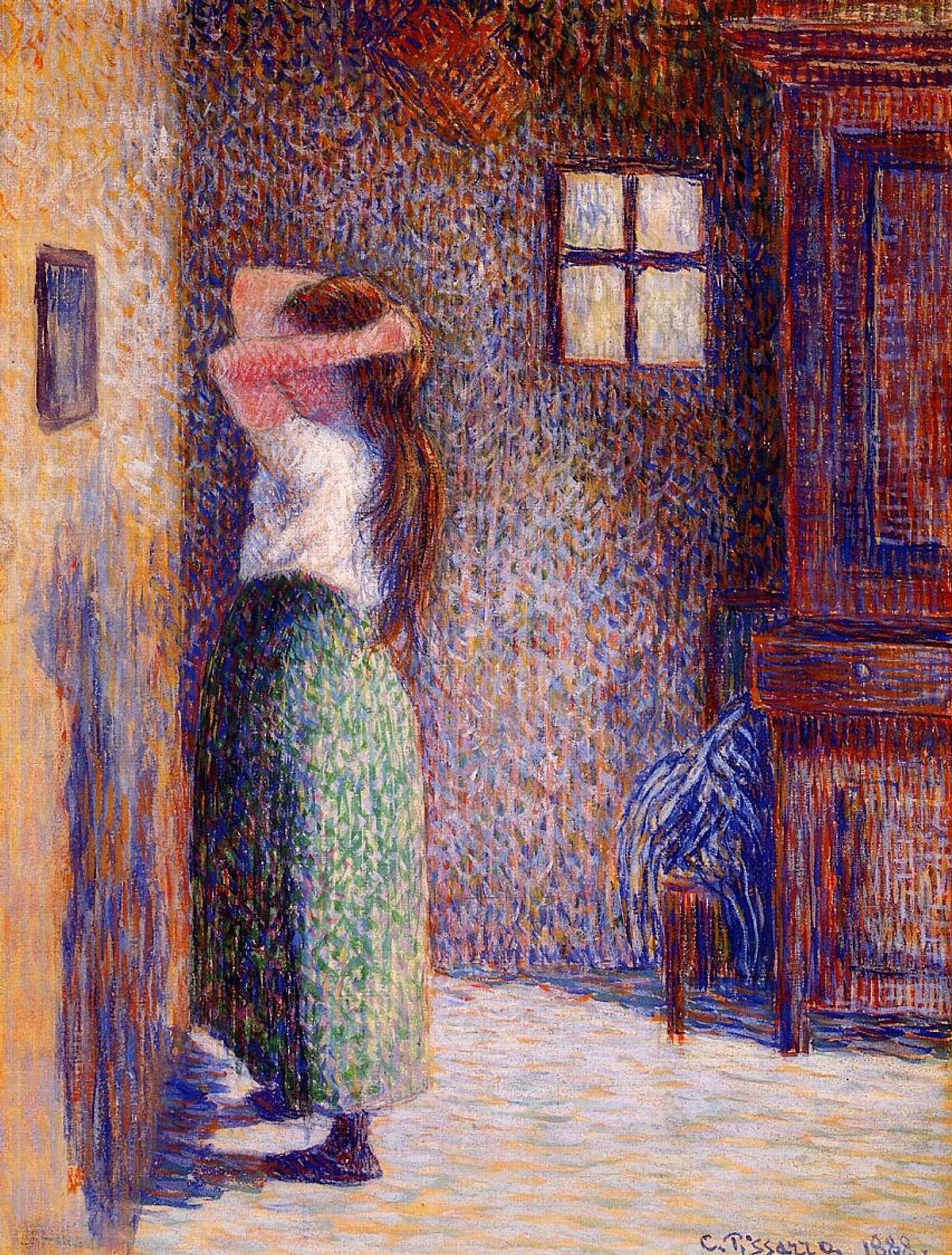 Young Peasant at Her Toilette by Camille Pissarro