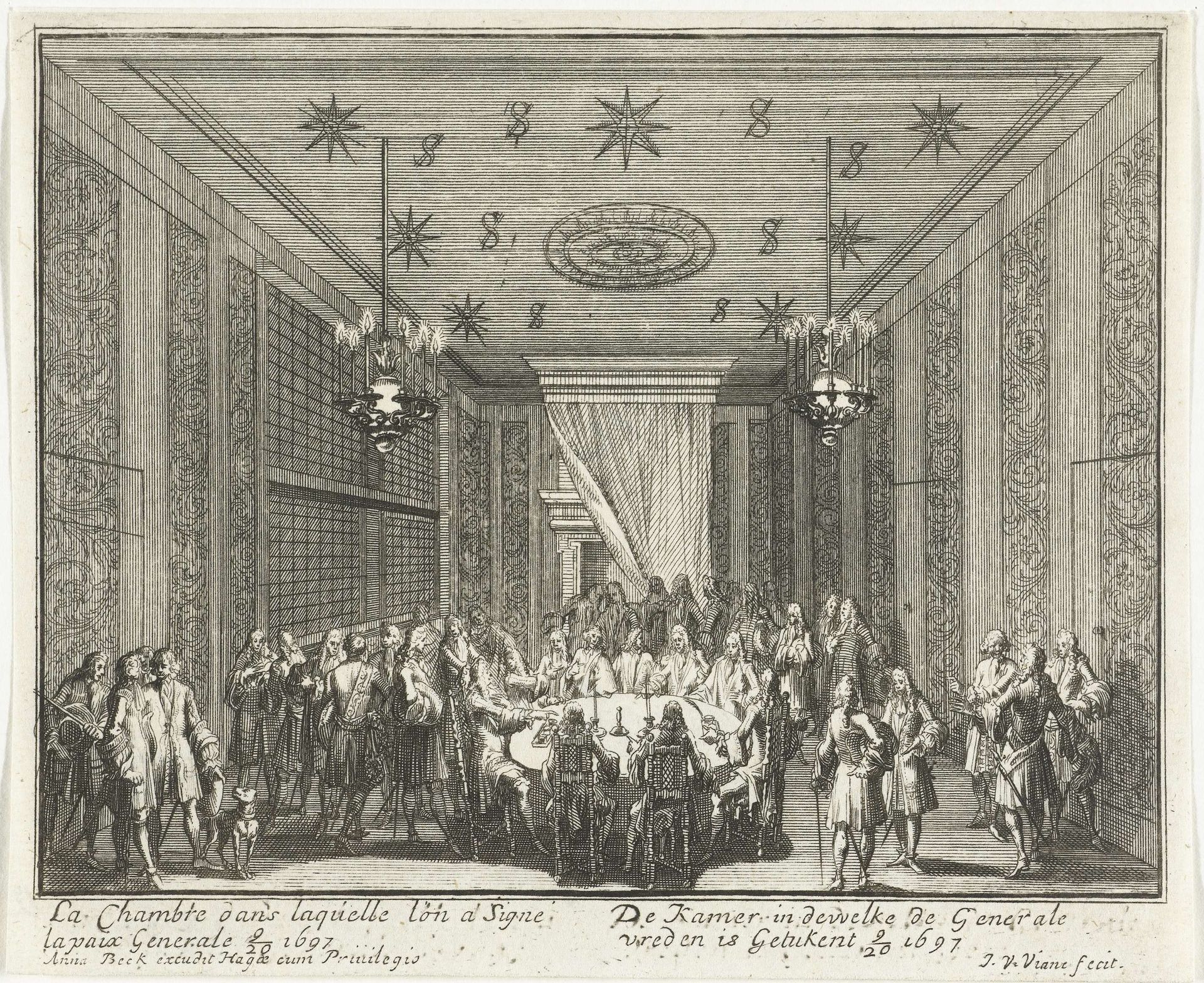 Kamer waar de vrede is getekend in het Huis ter Nieuburch in Rijswijk, 1697 by Jan van Vianen