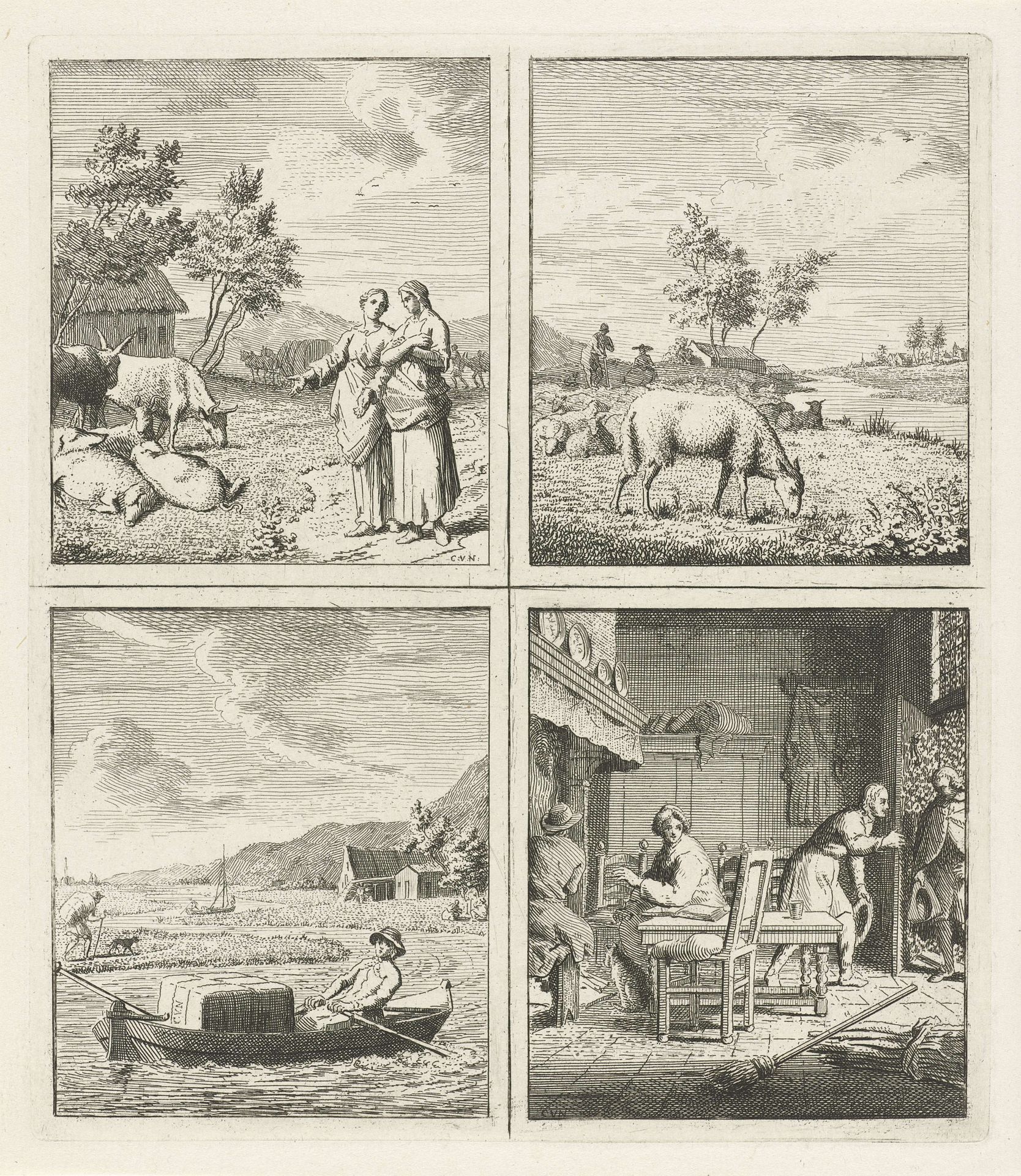 De mens is niet als de dieren / Schaap / Roeiboot / Gastvrijheid by Cornelis van Noorde