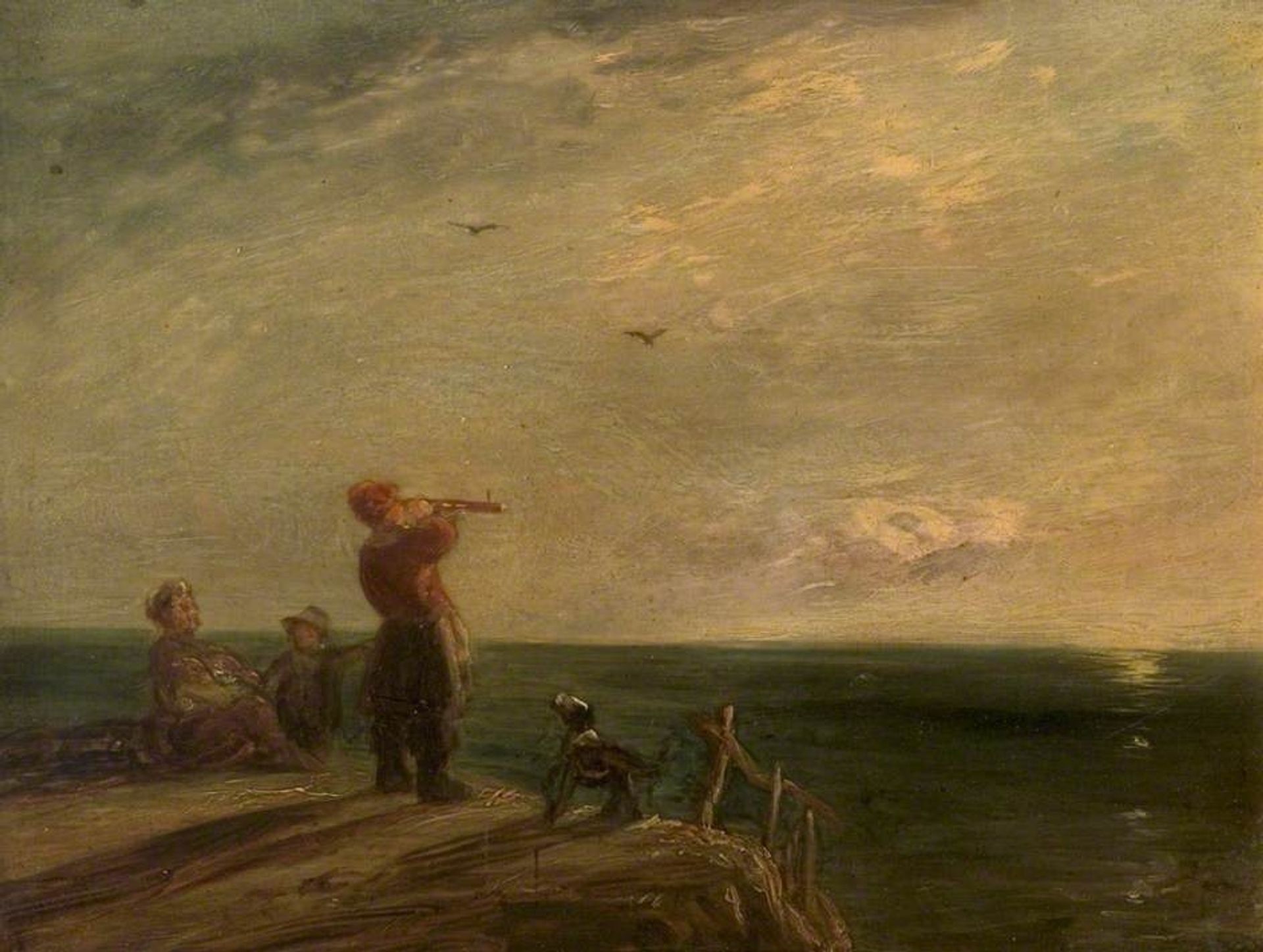 Seascape with Figures and Dog, Sunset by William Collins