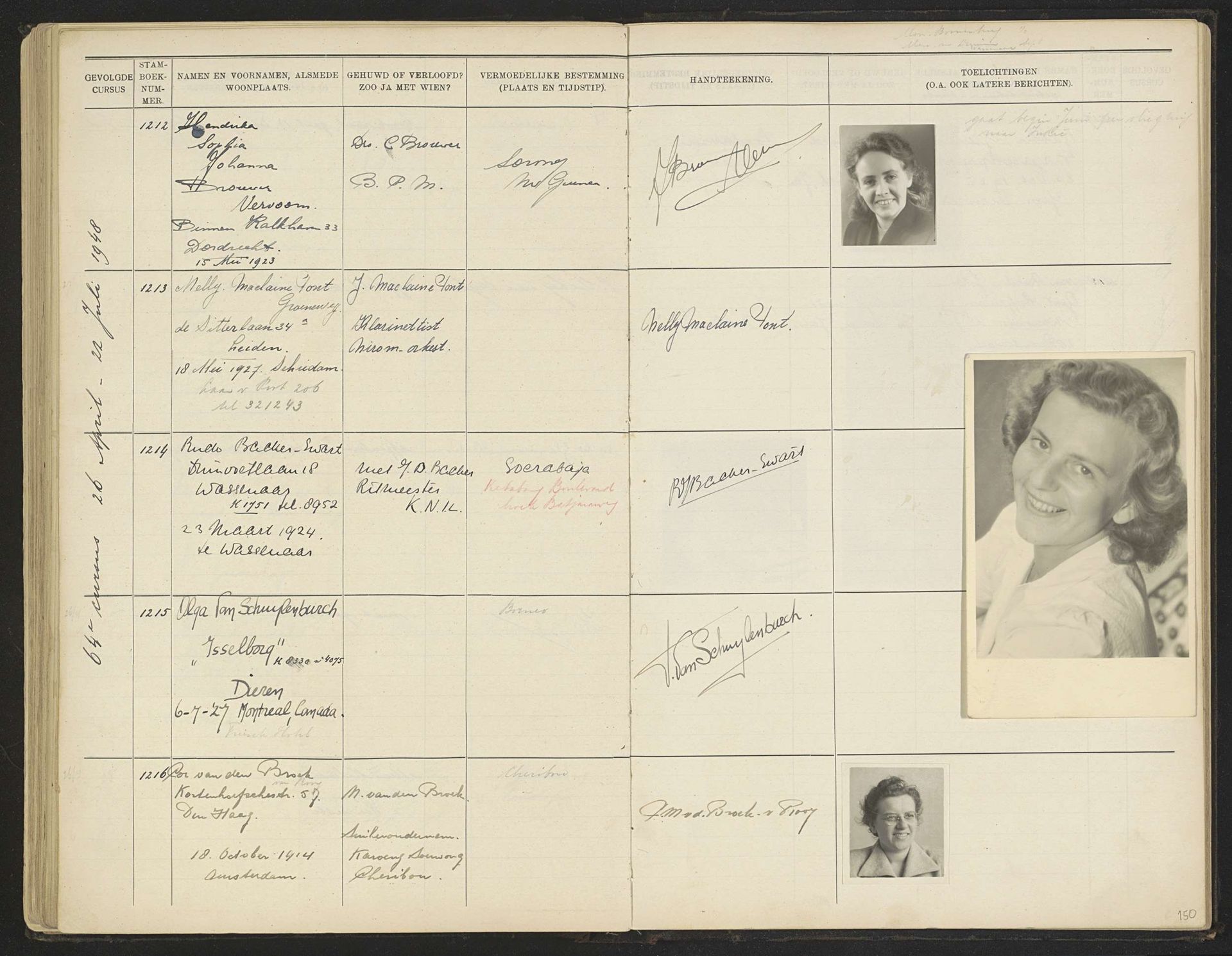 Blad 150 uit Stamboek van de leerlingen der Koloniale School voor Meisjes en Vrouwen te 's-Gravenhage deel II (1930-1949) by Anonymous