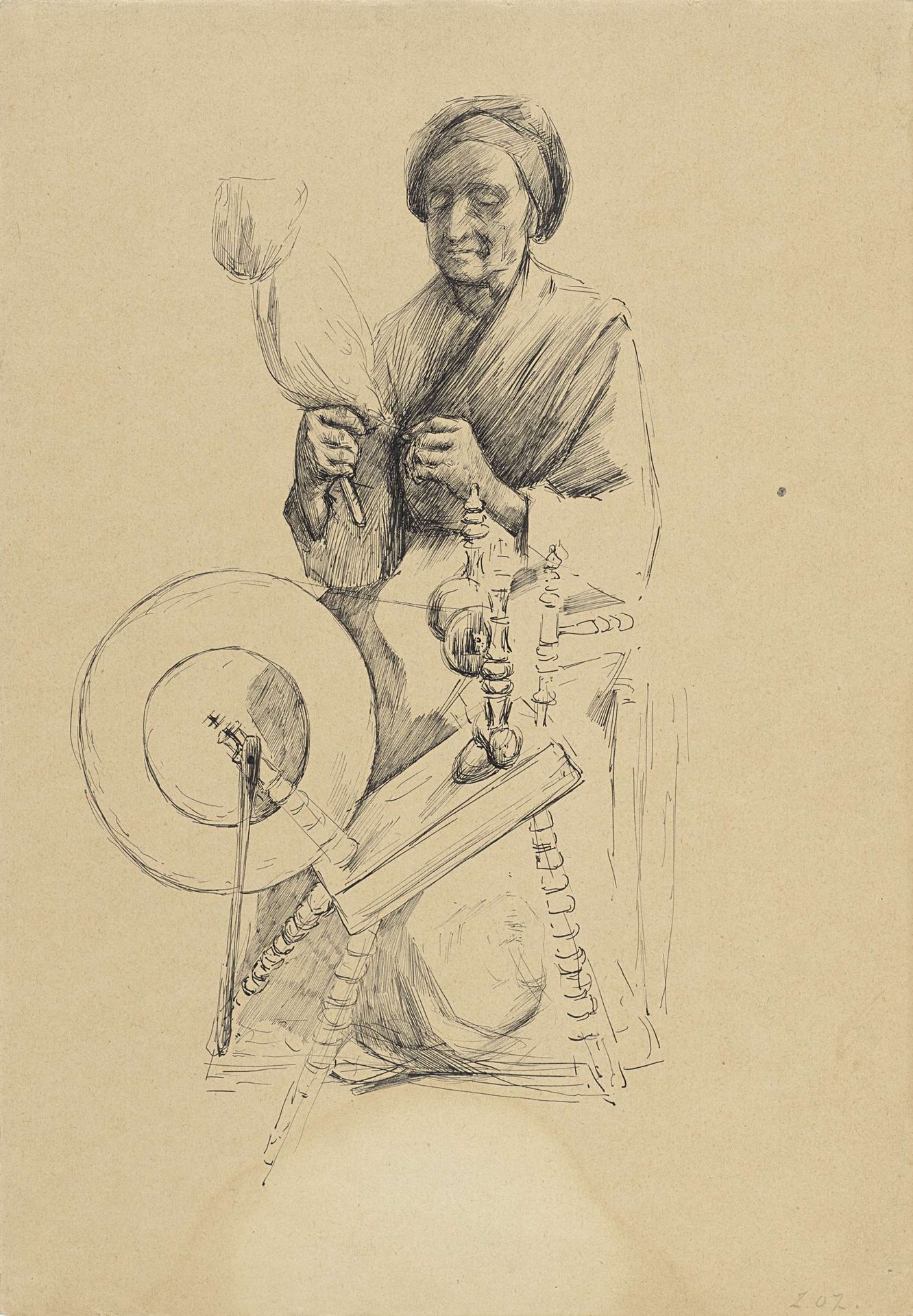 Spinnende vrouw by Anthon Gerhard Alexander van Rappard