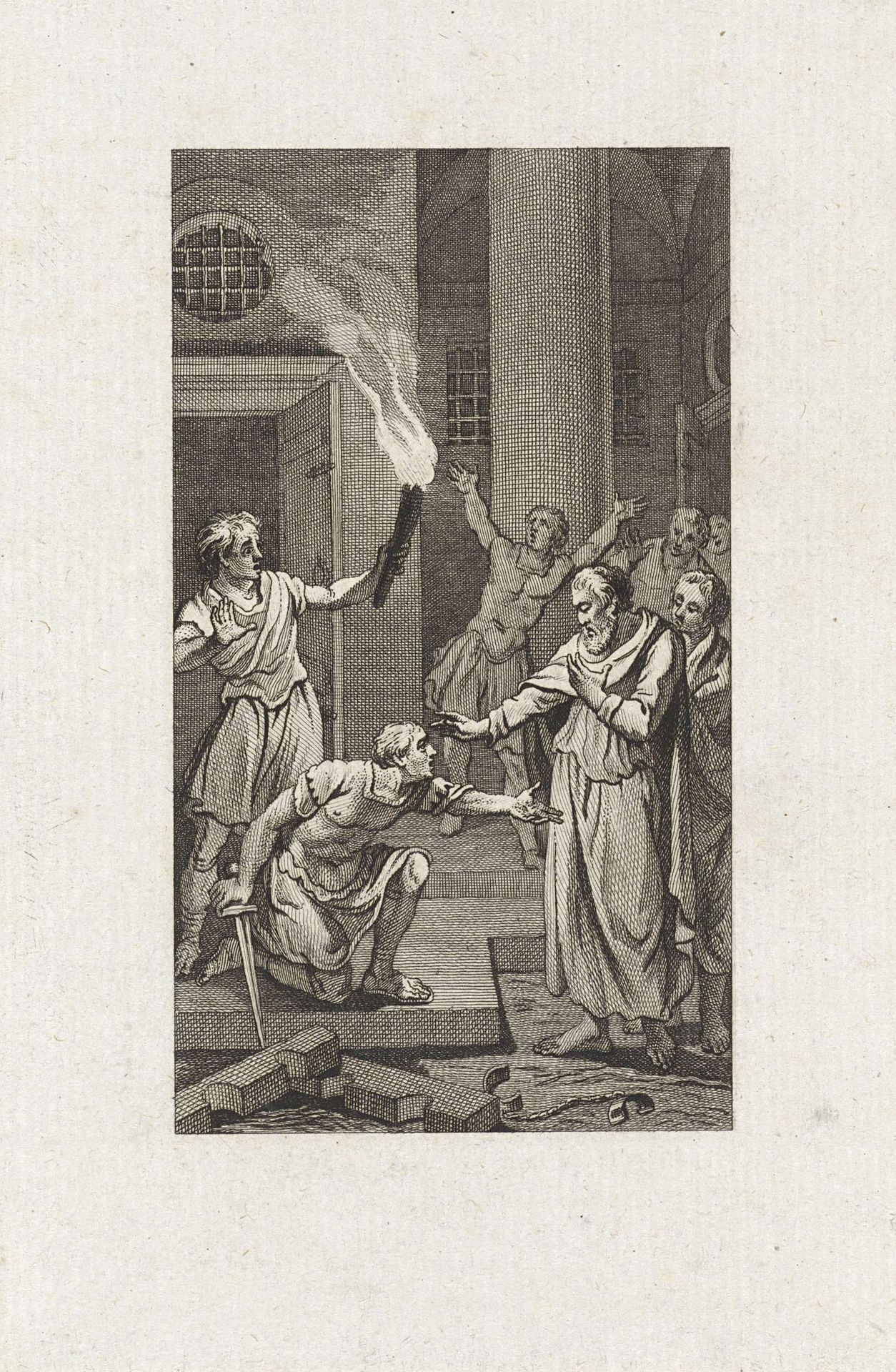 Paulus door een aardbeving uit de ketenen bevrijd by Reinier Vinkeles