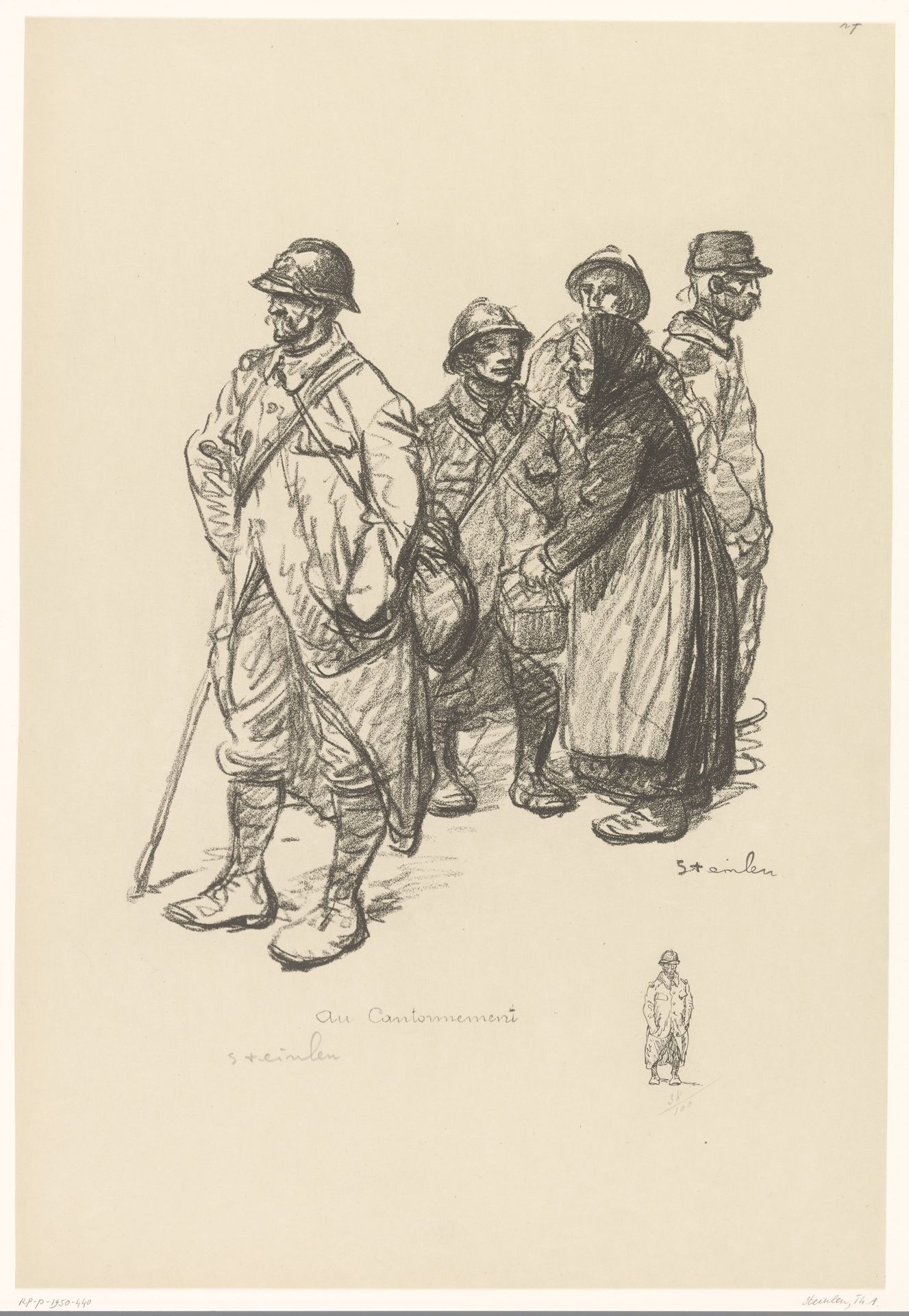 Soldaten en burgervrouw in legerkwartier tijdens de Eerste Wereldoorlog by Théophile Alexandre Steinlen
