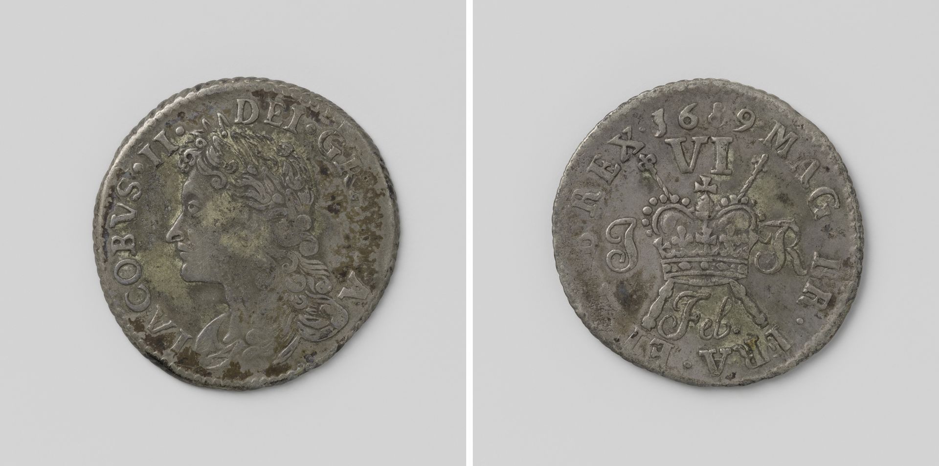 Zes pence, noodmunt van Jacobus II, koning van Engeland, uit februari 1689 by Anonymous