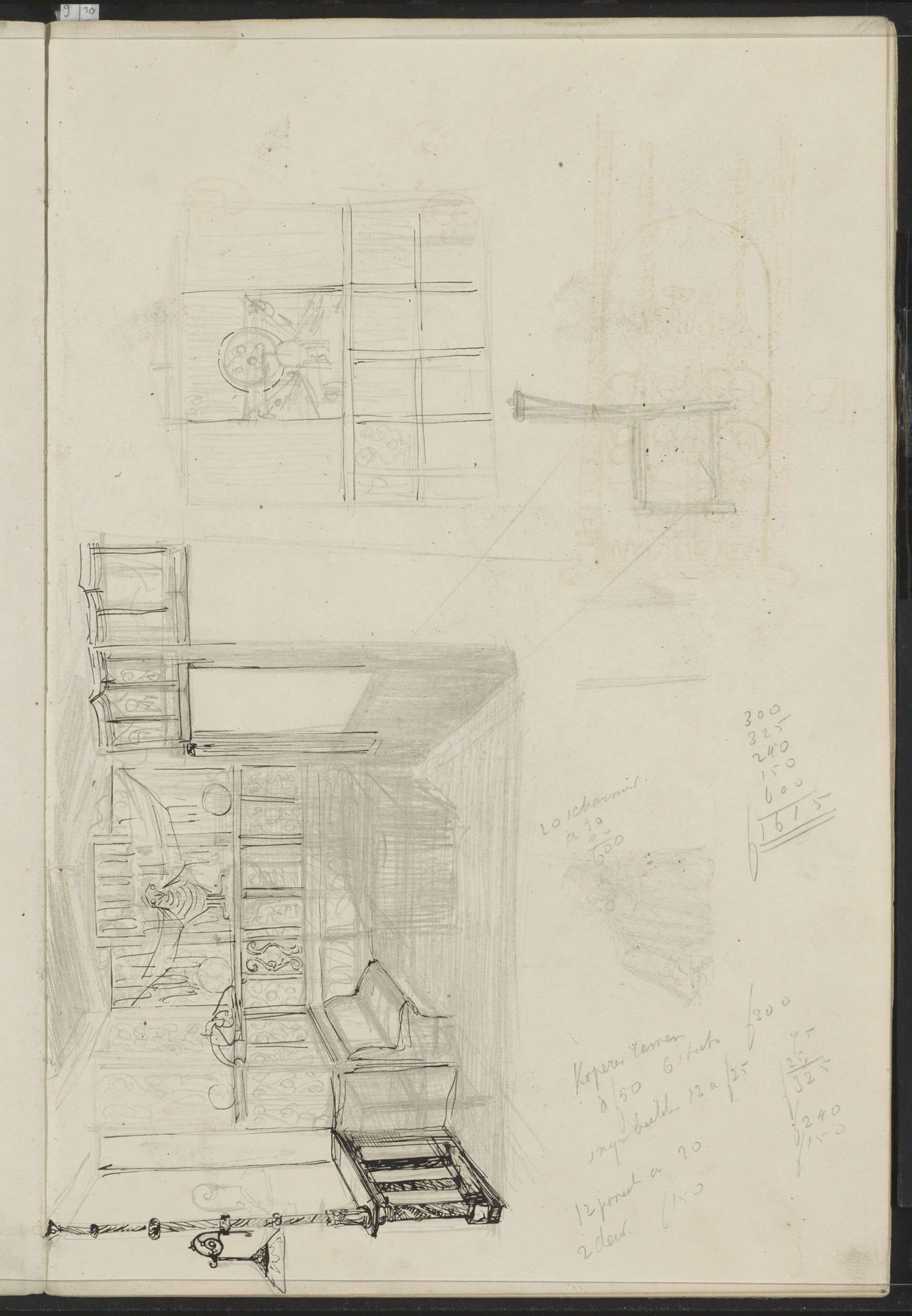 Interieur met wandbetimmering, een bank en schouw by Carel Adolph Lion Cachet