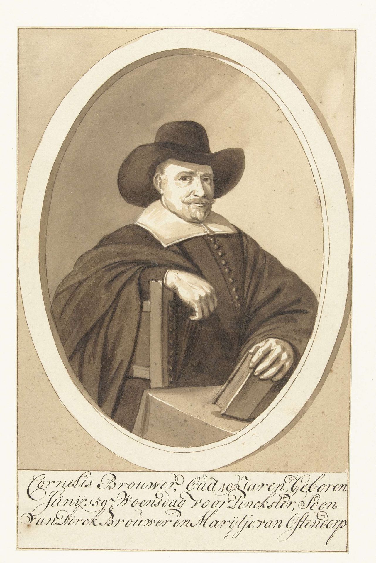 Portret van Cornelis Brouwer in ovaal by Cornelis Dusart