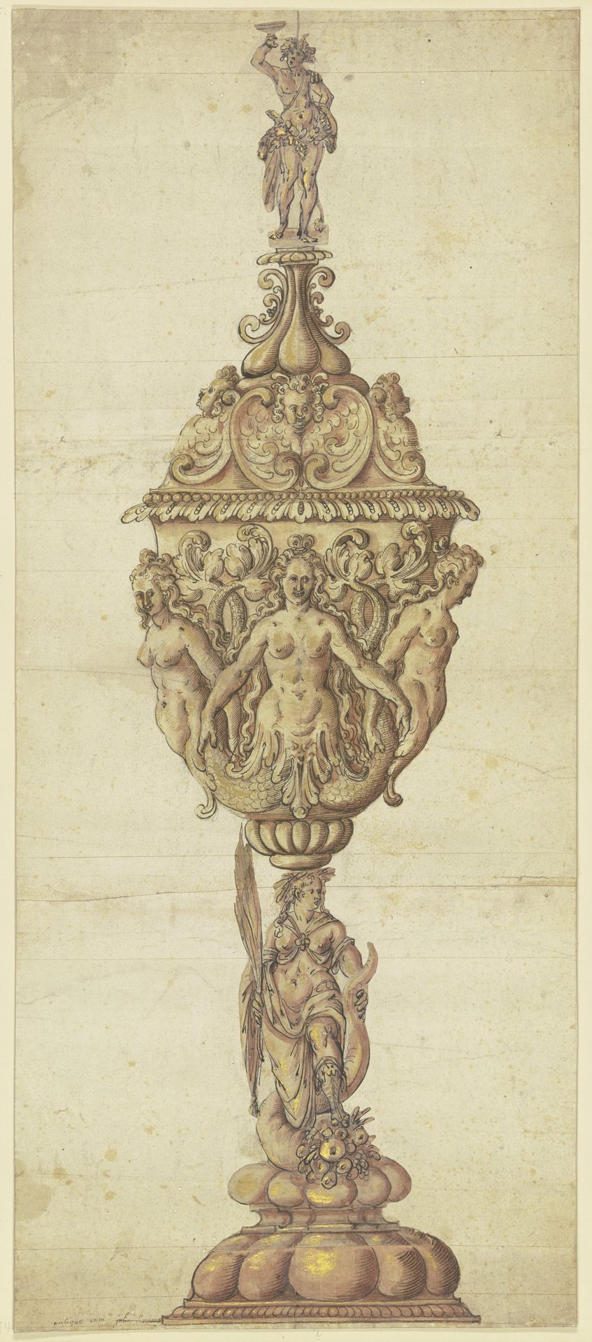 Figürlich verzierter Deckelportal mit bekrönender Bacchusstatuette by Giorgio Vasari