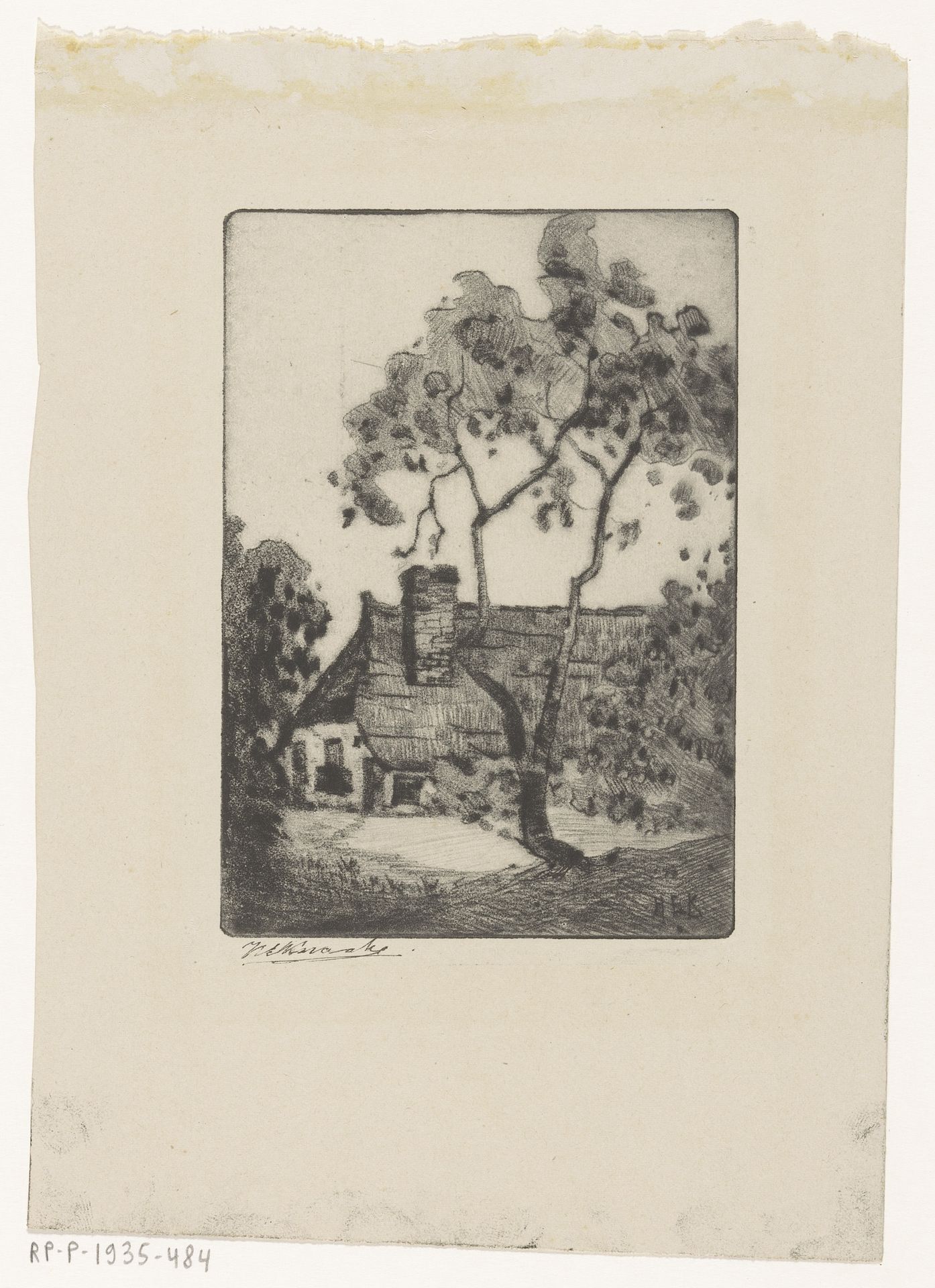 Boom bij een boerderij by Herman Eduard Knaake