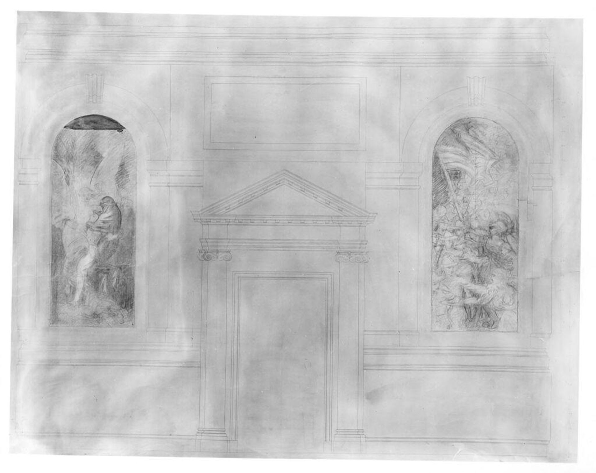 Study for "Death and Victory" and "Coming of the Americans," with Architectural Framework, Widener Library, Harvard University by John Singer Sargent