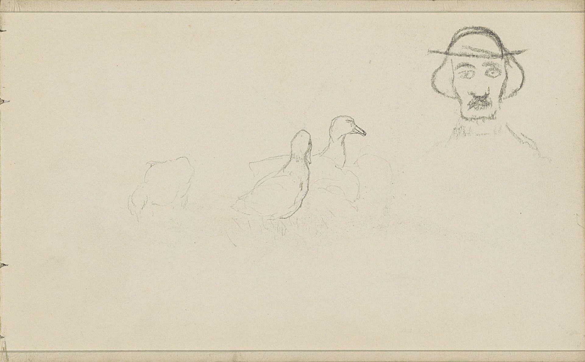 Eenden en een mannenkop by Anton Mauve