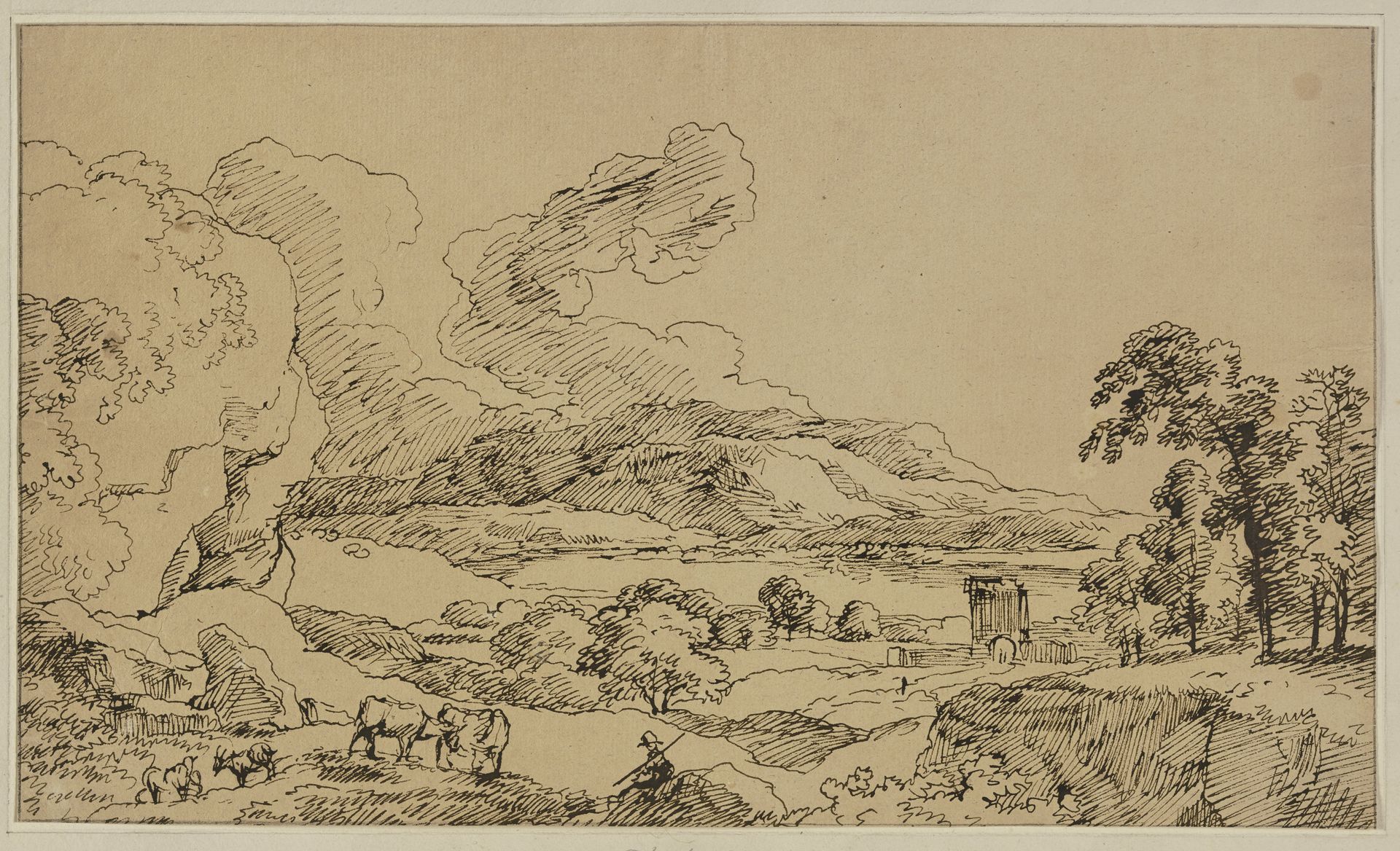 Landschaft mit weidendem Vieh und wolkigem Himmel by Franz Kobell