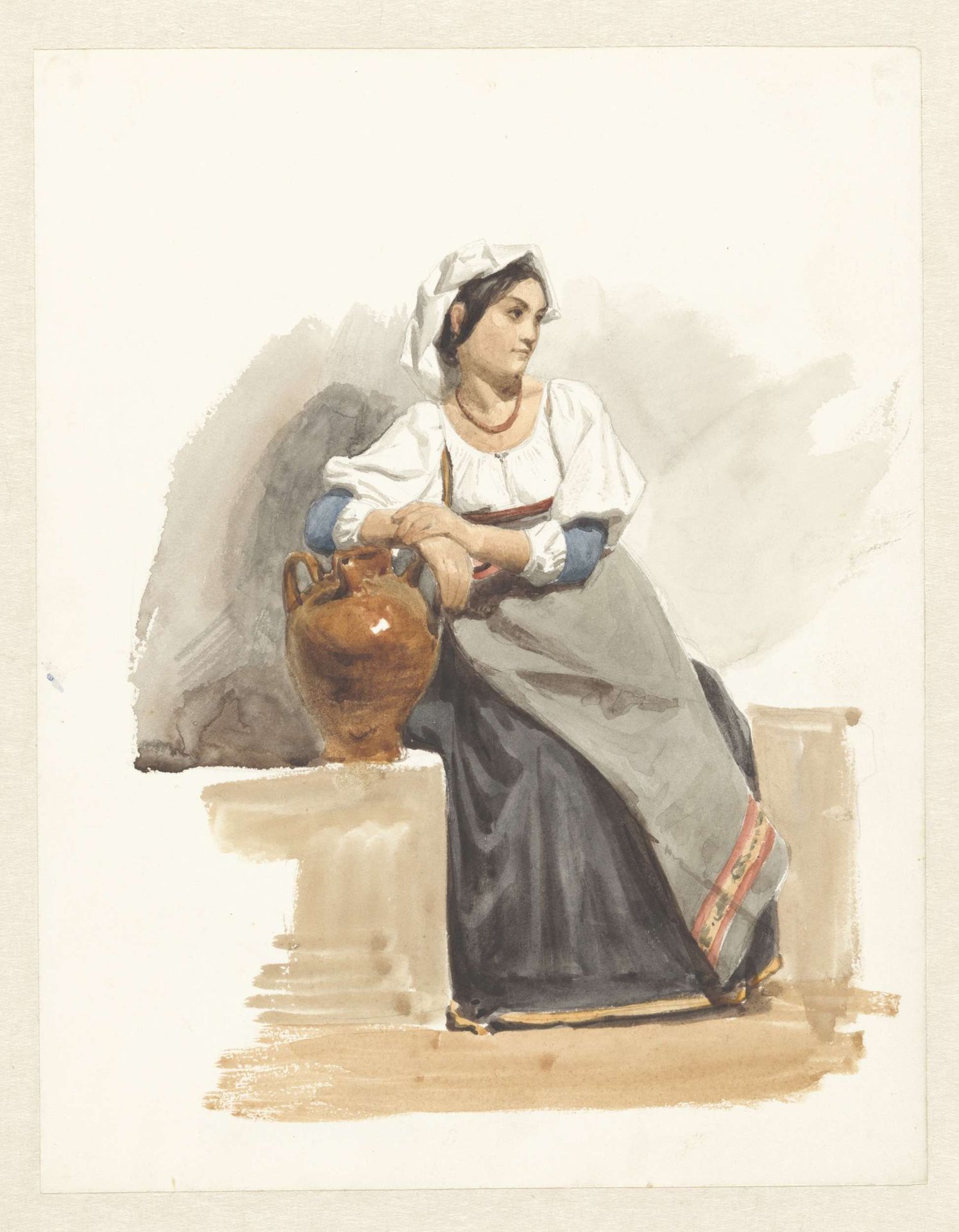 Kostuumstudie van een Italiaans meisje by Pierre Louis Dubourcq