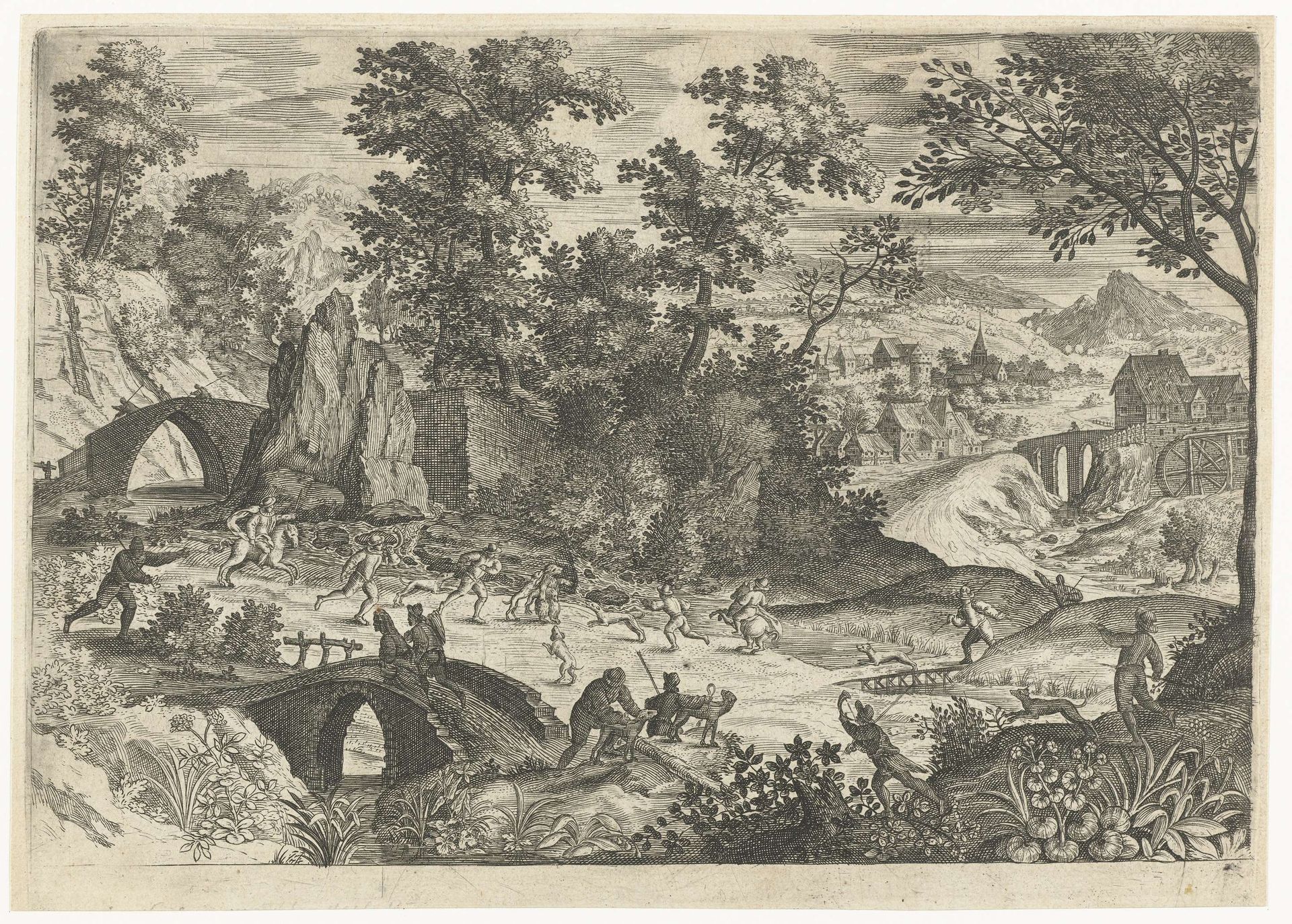 Landschap met berenjacht by Anonymous