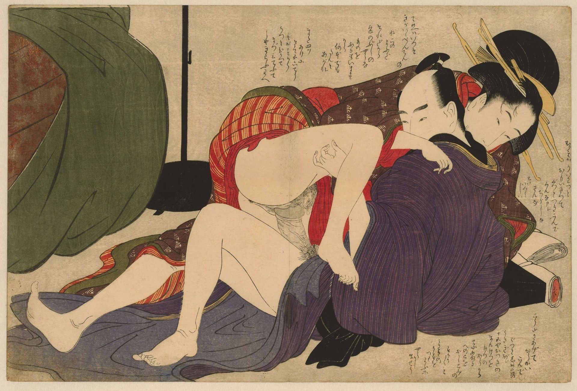 Geisha en haar geliefde by Kitagawa Utamaro